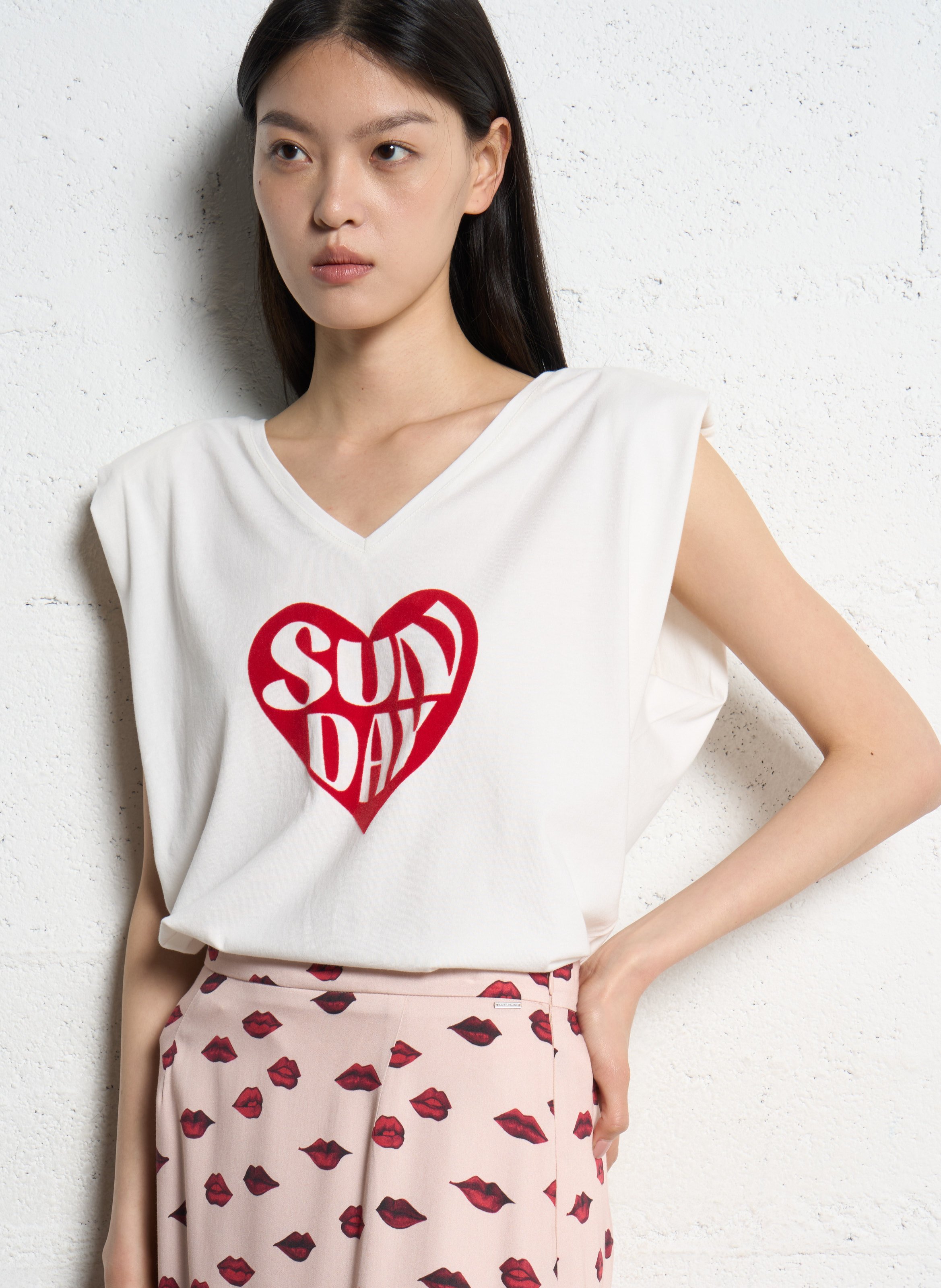 Tee-shirt col v en coton IKKS Blanc