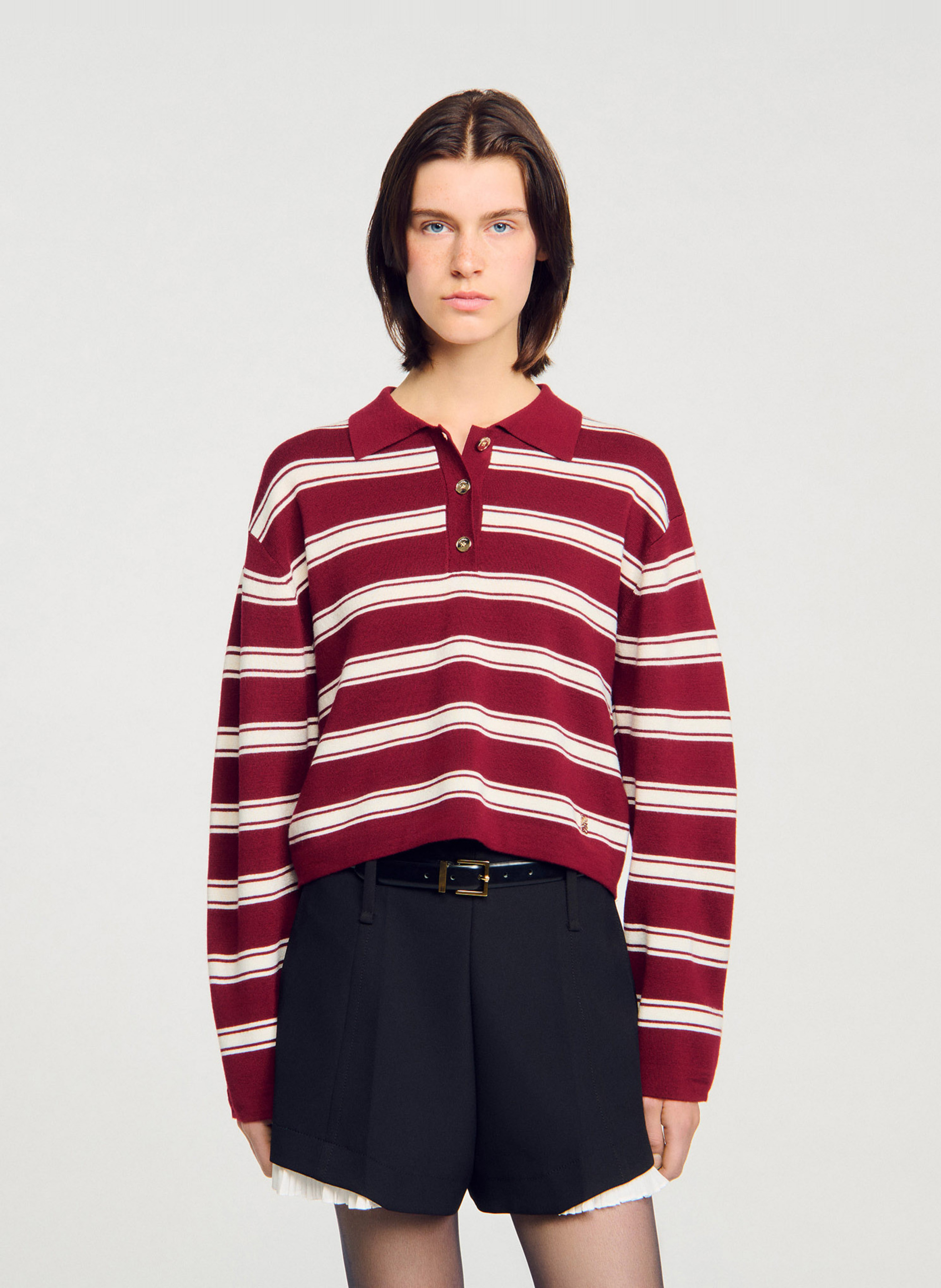 Pull oversize col polo en laine mélangée SANDRO Rouge