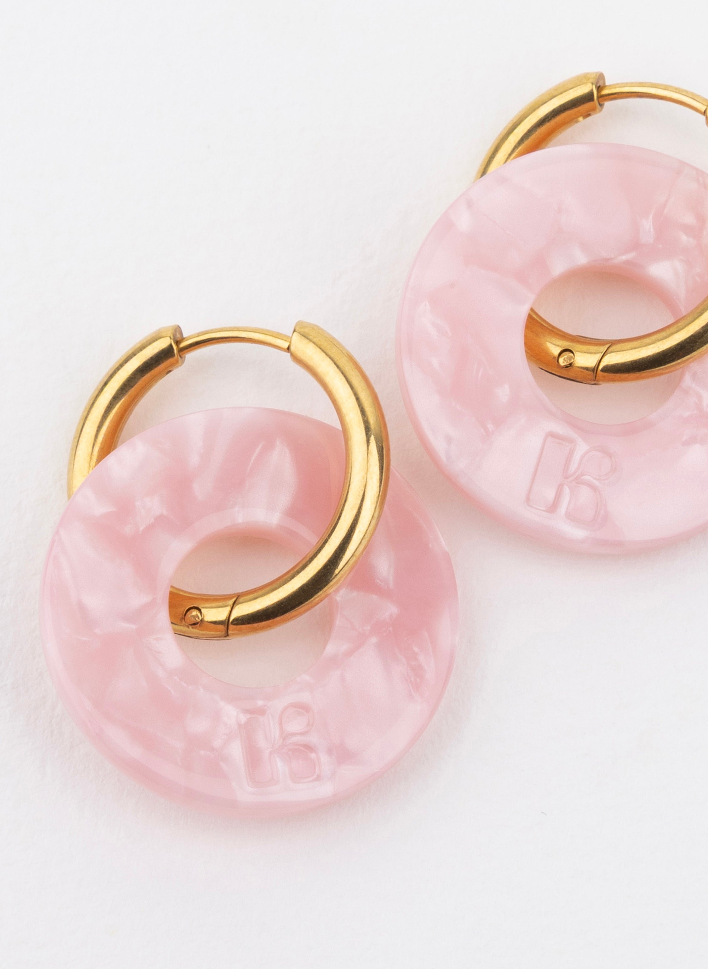 Boucles d'oreilles donuts avec anneaux en acier inoxydable argenté KURAGE GINZA Rose