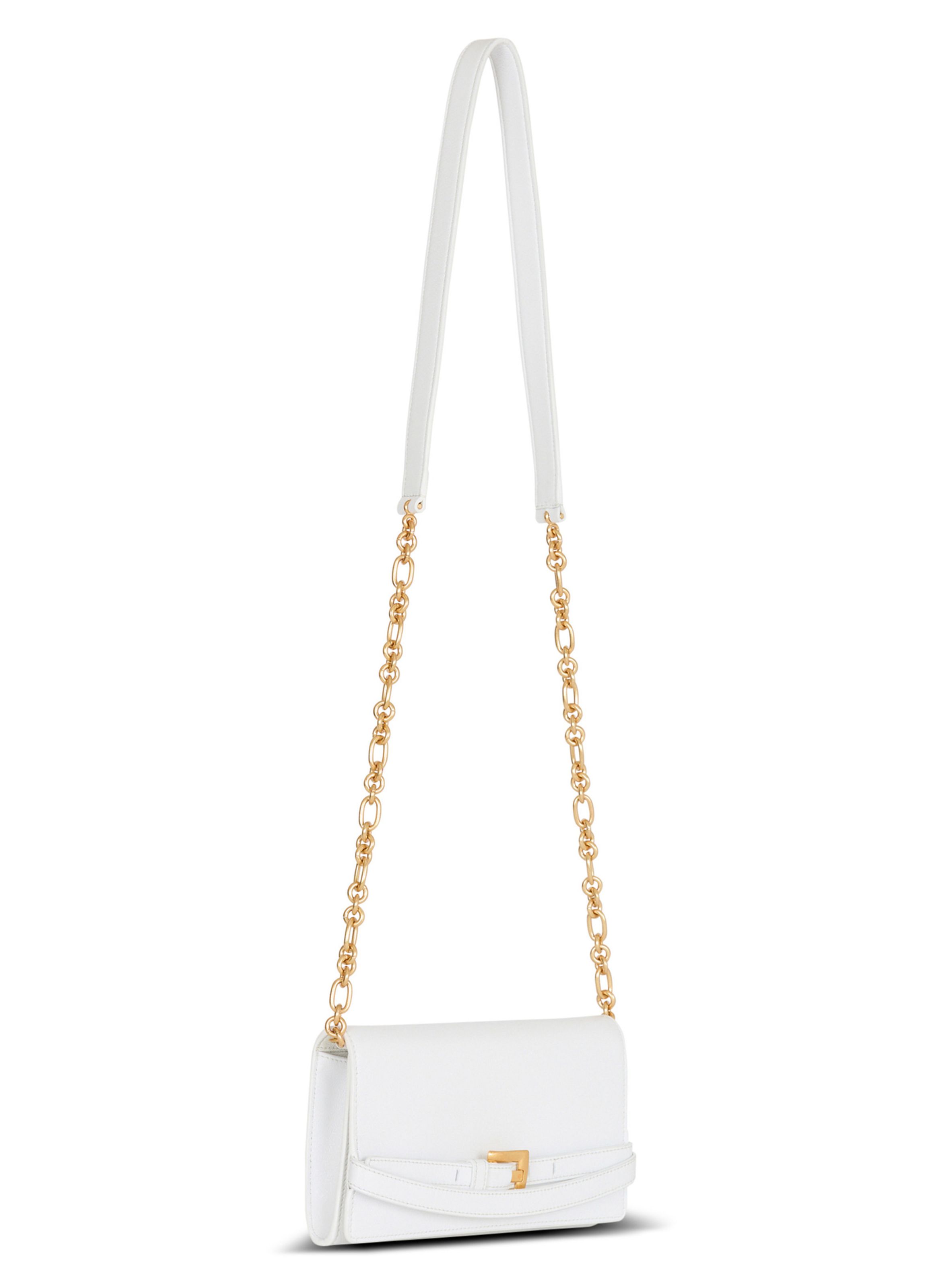 BALMAIN Portefeuille shuffle à chaîne en cuir de veau Blanc