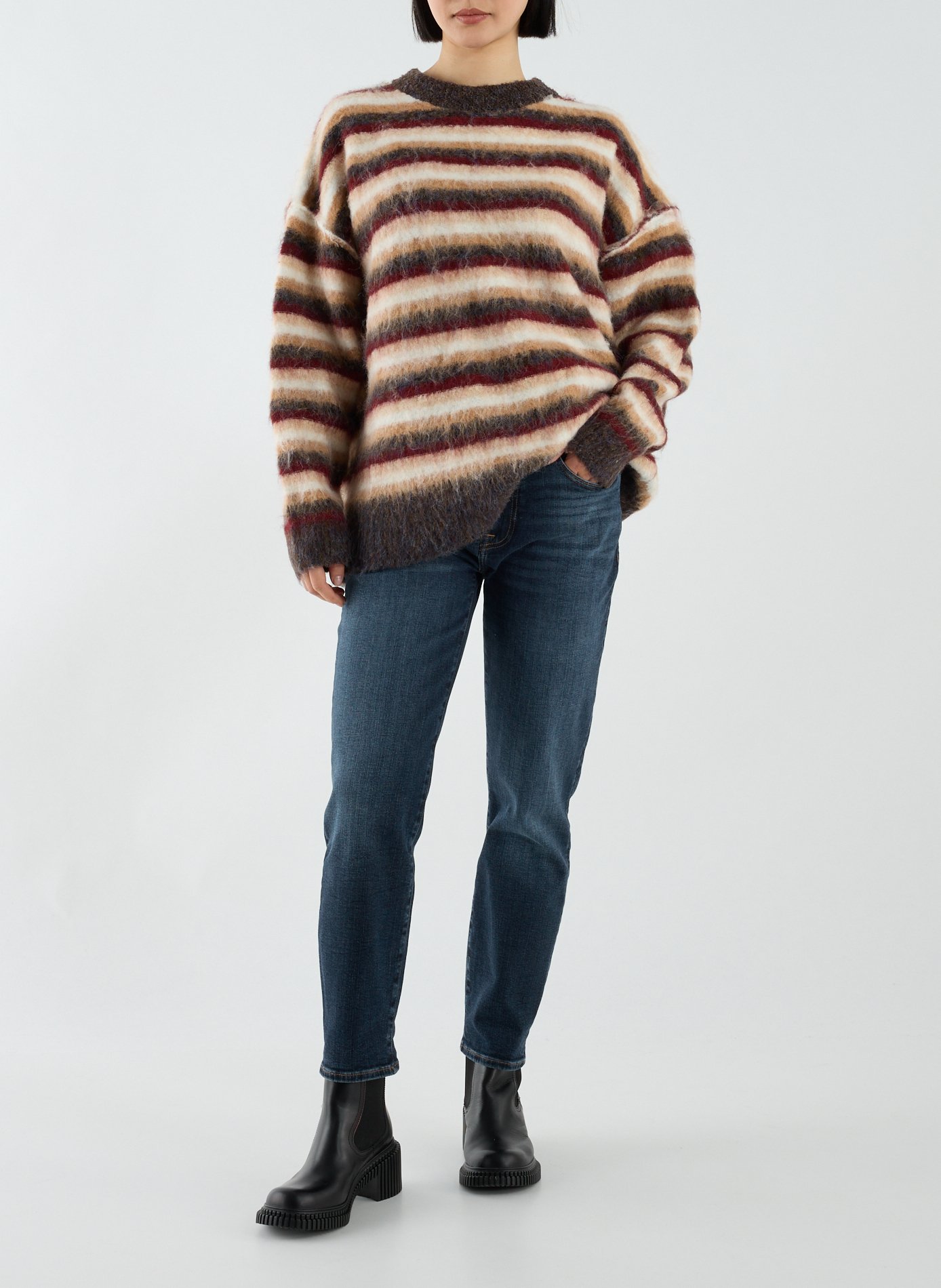 Pull col rond à rayures TOPSHOP Rouge