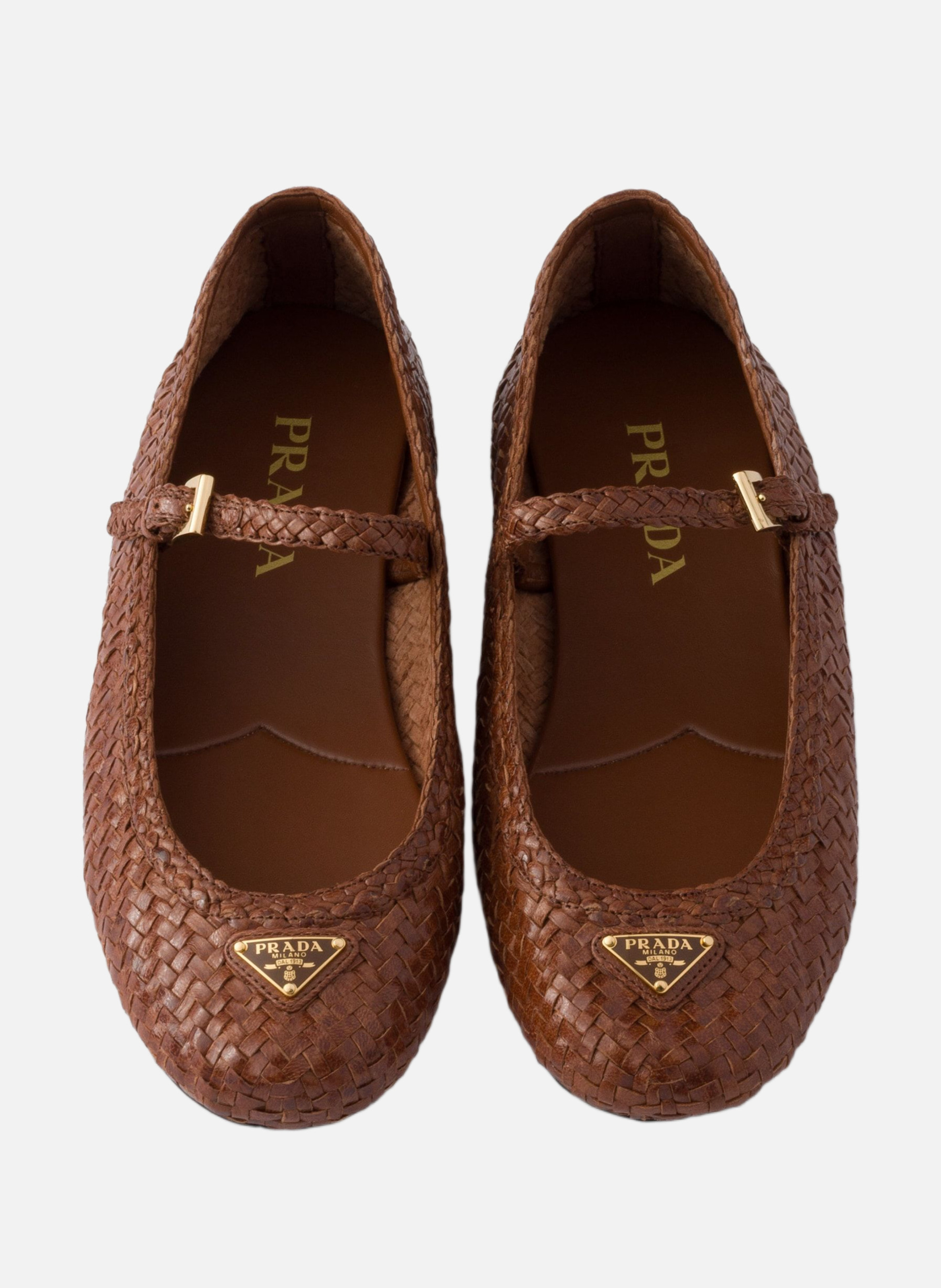 Ballerines en cuir tissé PRADA Marron