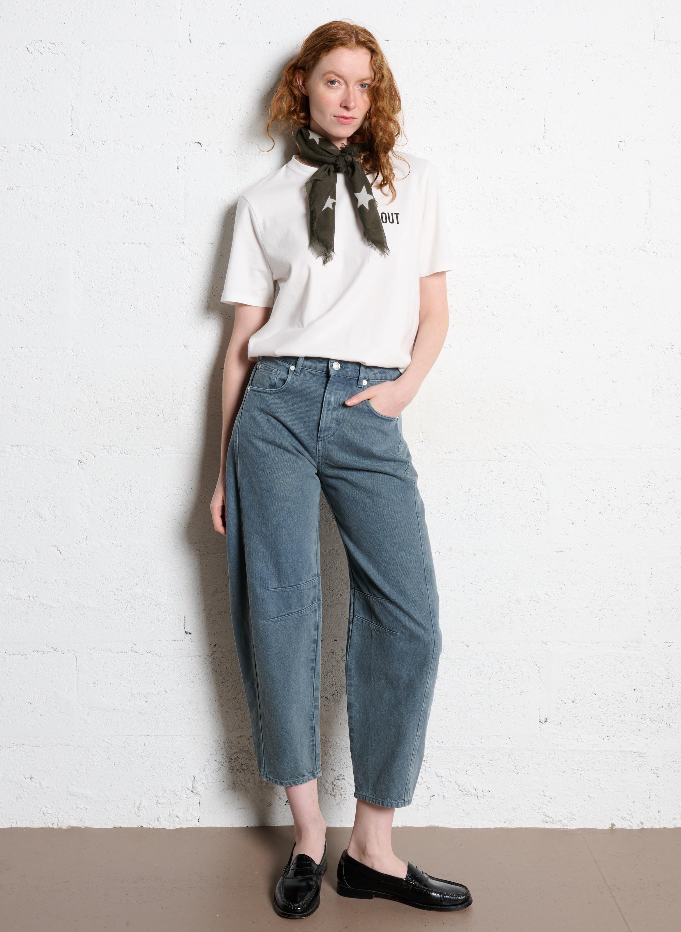 Jean barrel taille haute en coton gabrielle IKKS Bleu