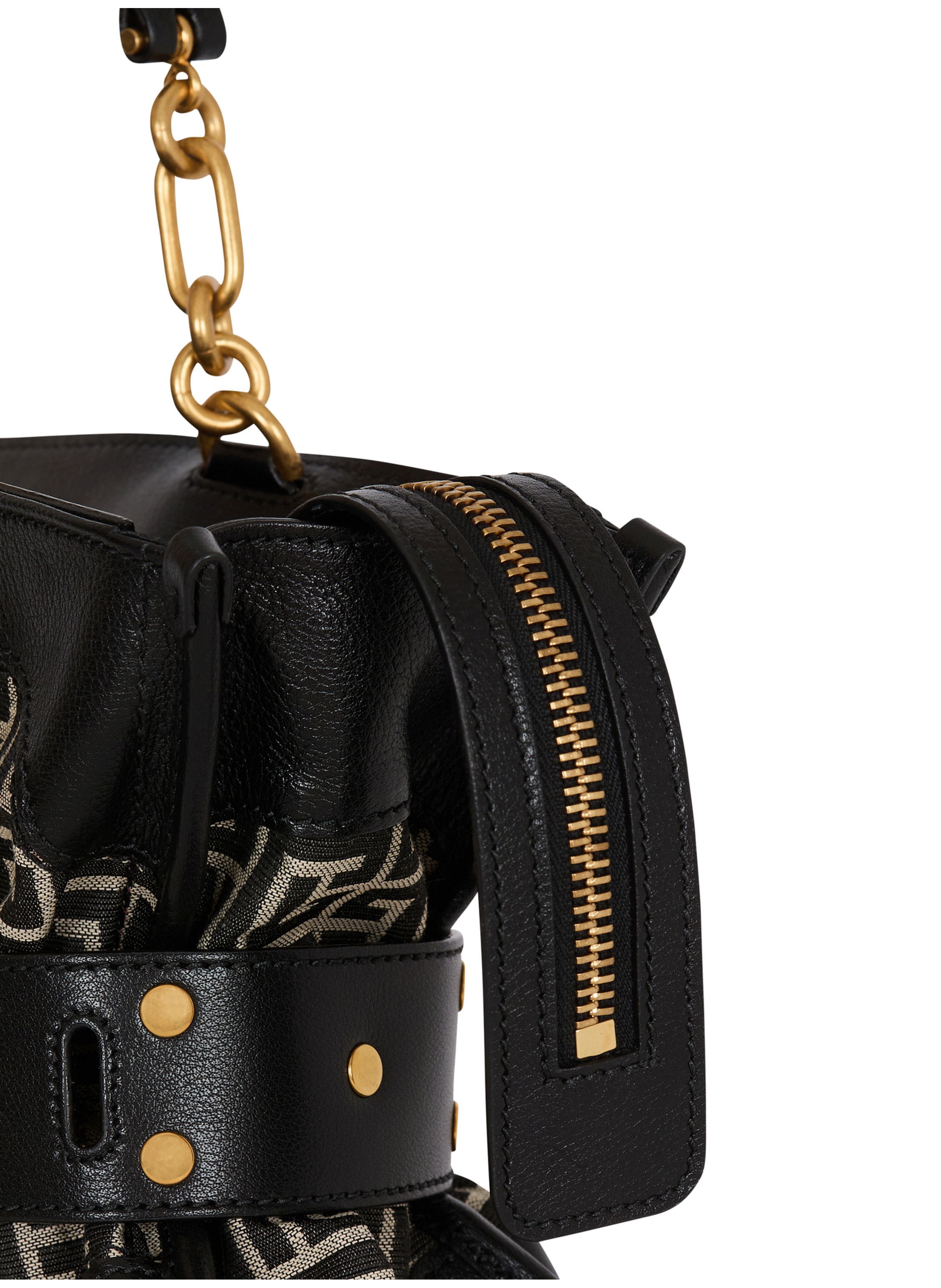 Sac anthem en cuir et jacquard monogramme BALMAIN Noir