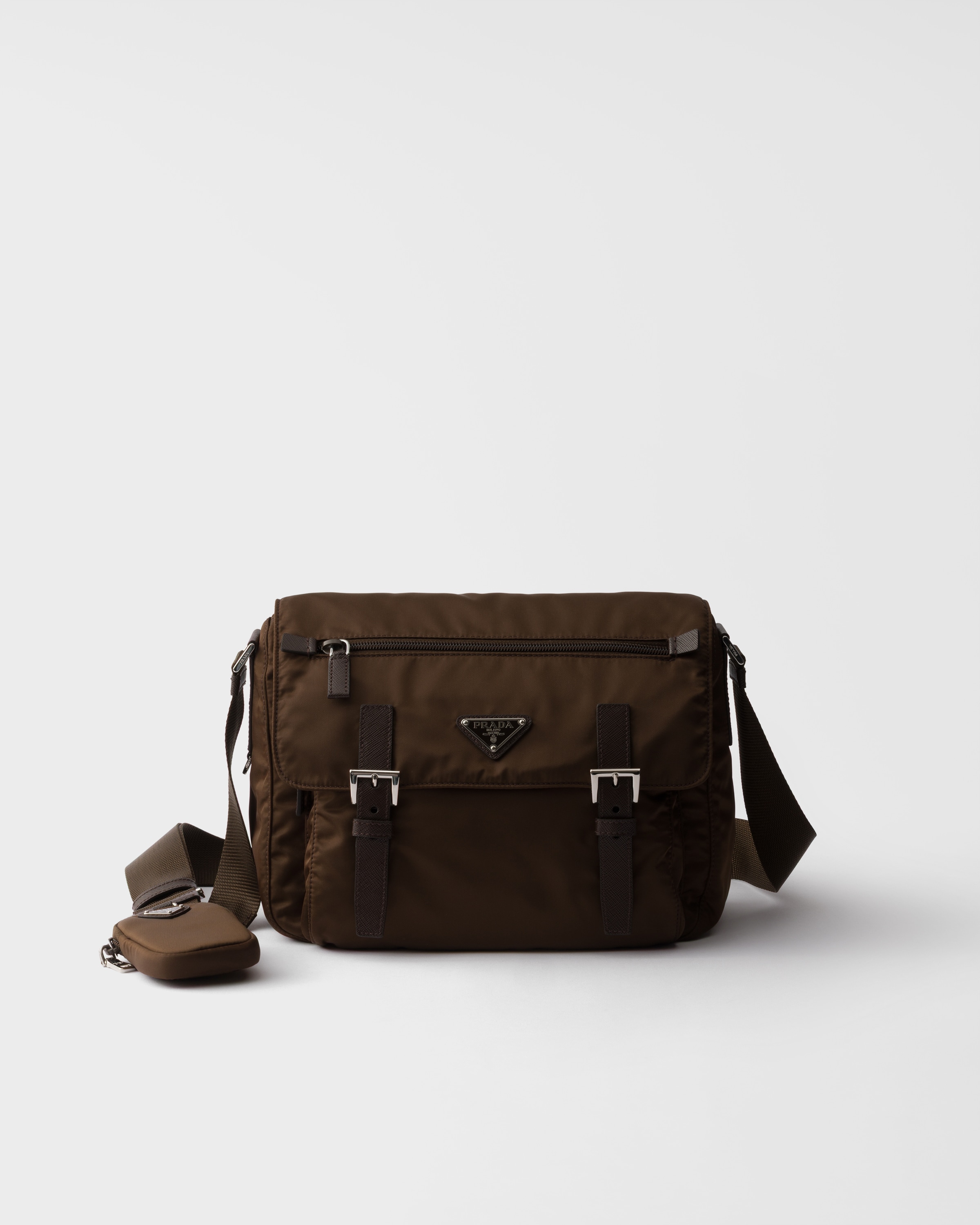 Sac porté épaule en re-nylon PRADA Marron