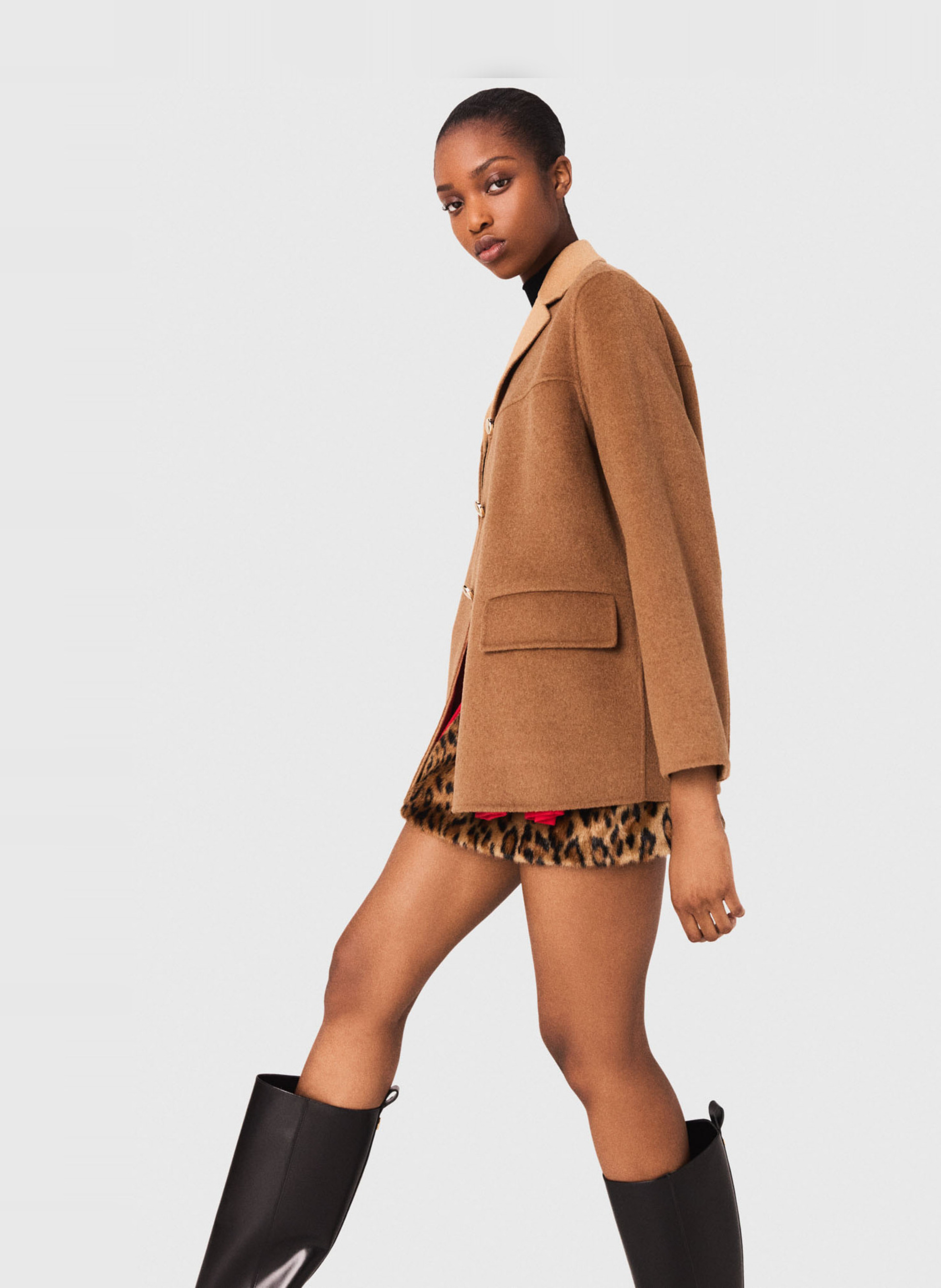 Manteau col taille en laine mélangée MAJE Beige