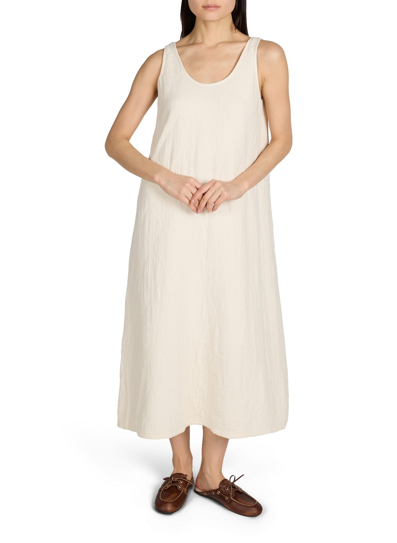 Dress Clevland with round neckline in quilted cotton AOKYANOS Beige