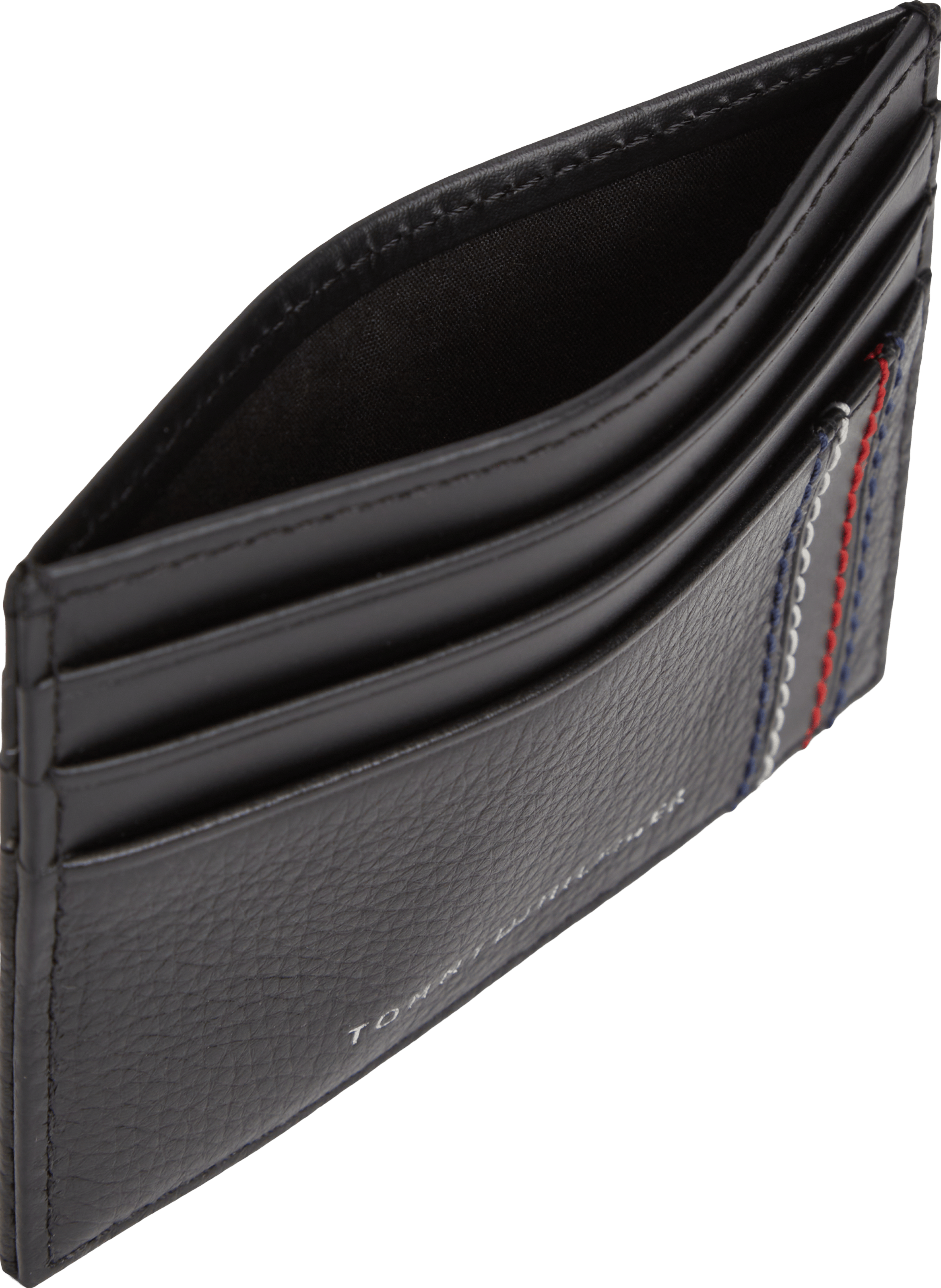 Porte-cartes rayé en cuir Noir