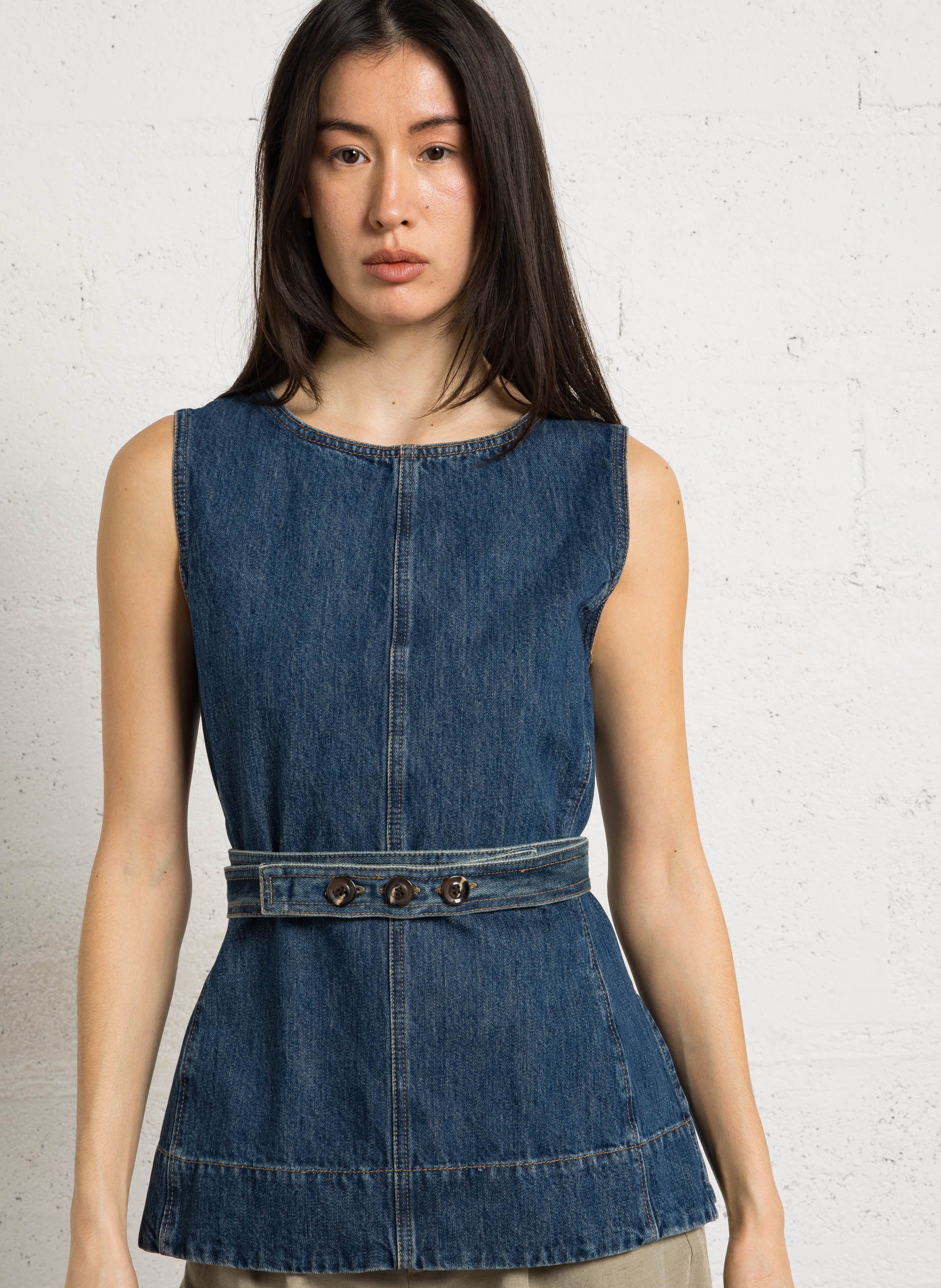Top col rond en denim chance SOEUR Bleu