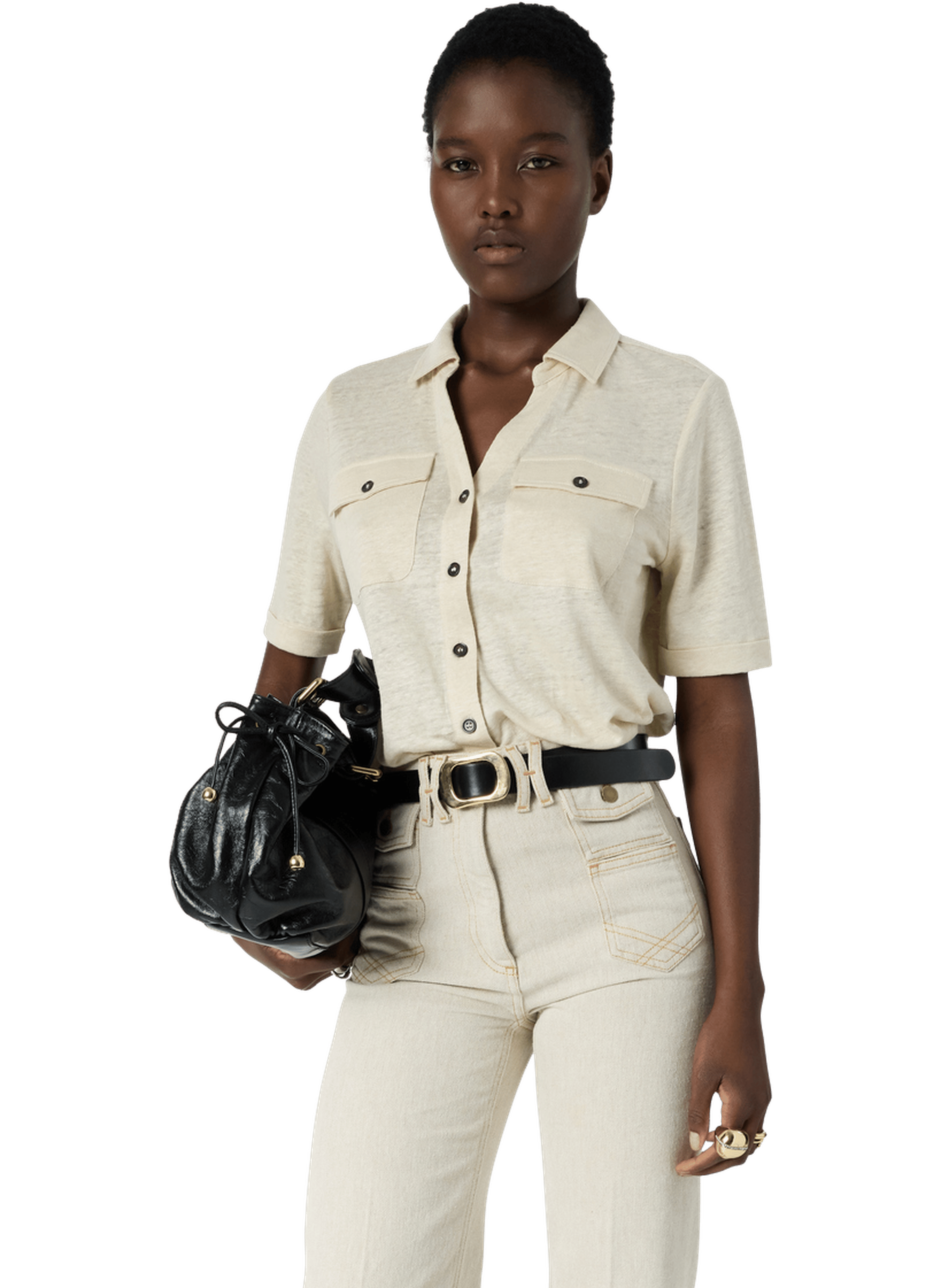 Polo boutonné en lin - moana GERARD DAREL Beige