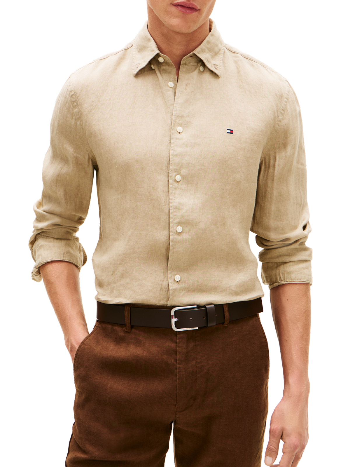 Chemise droite en lin TOMMY HILFIGER Beige