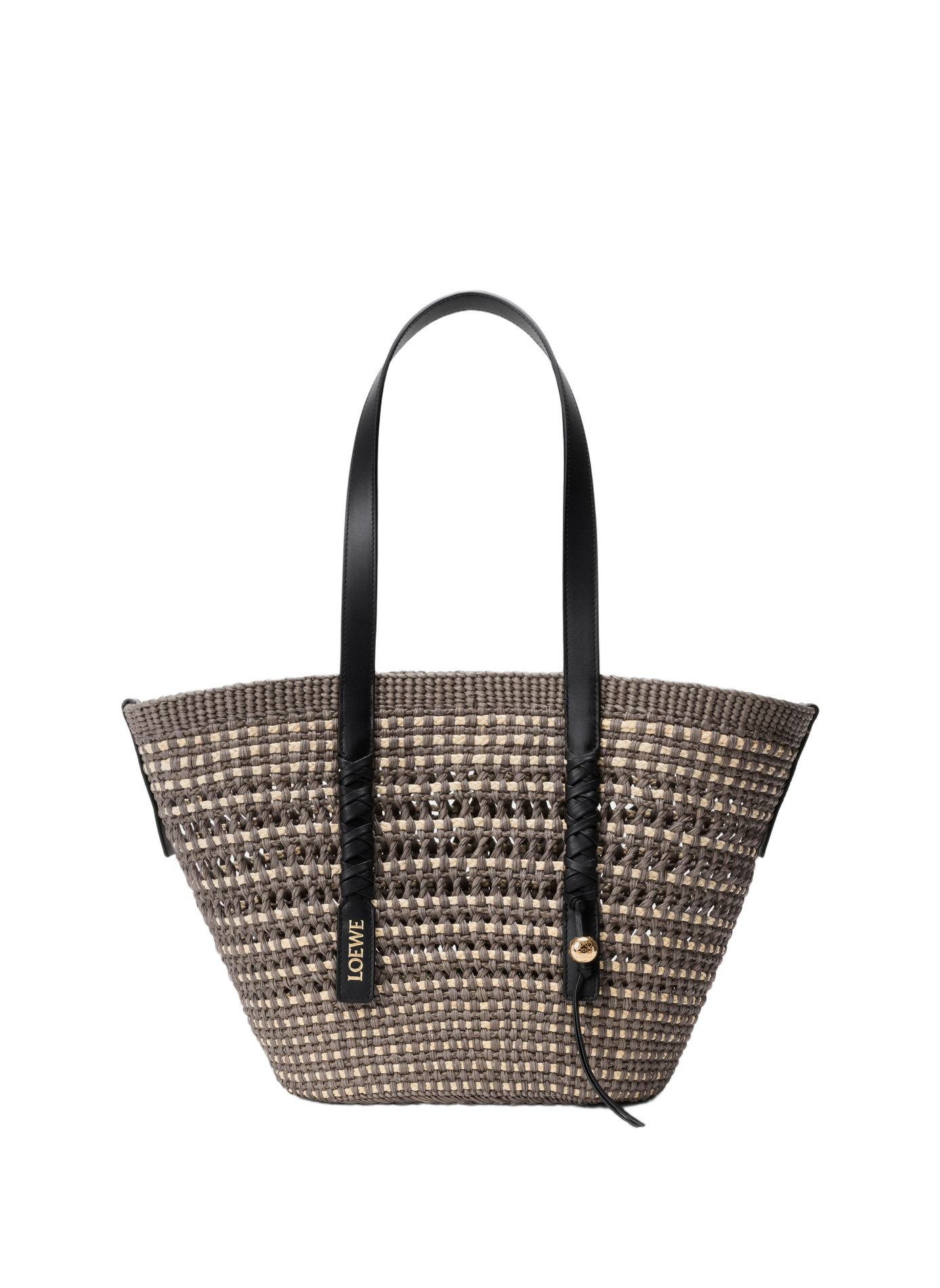 Paula's Ibiza - Medium Palm and Calf Leather Braid Basket LOEWE Khaki