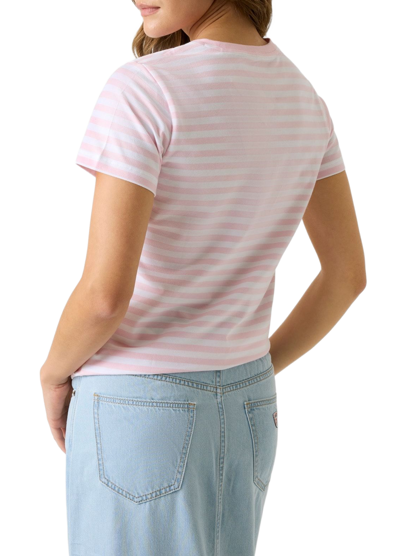 Striped T-shirt with printed logo in mixed cotton GUESS Pink
