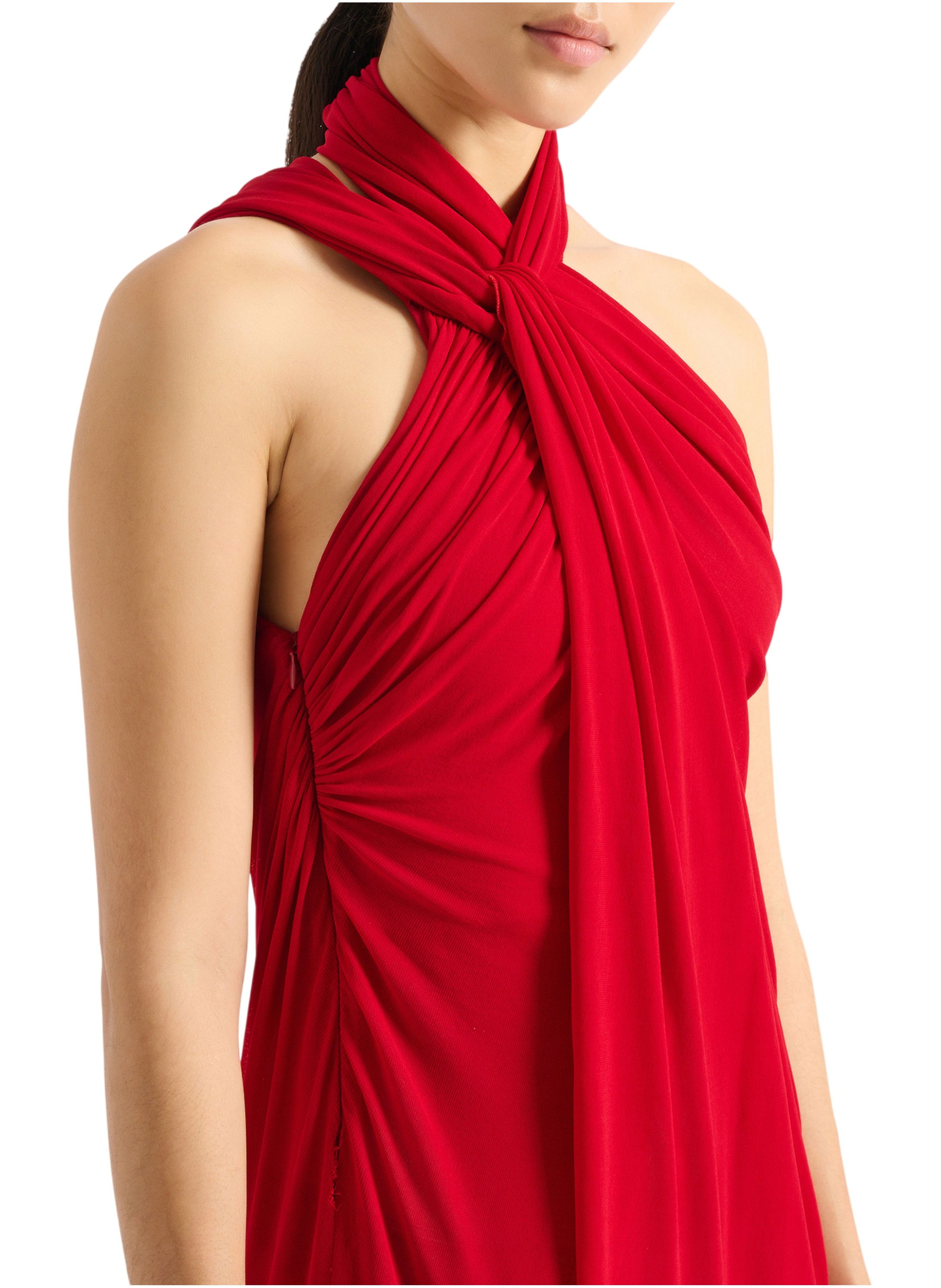 Robe longue drapée en jersey BALMAIN Rouge