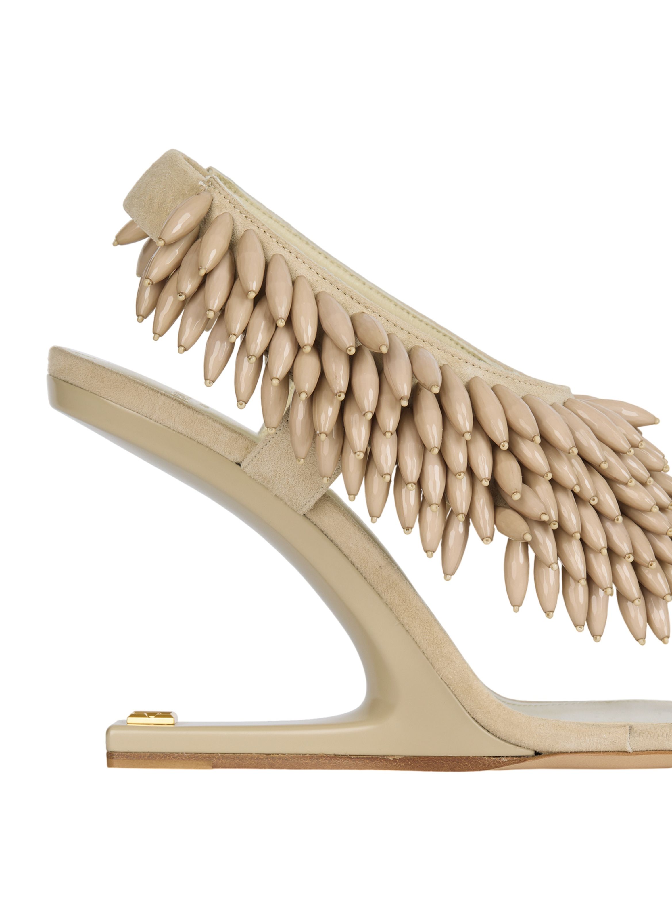 Sandales no wedge en cuir suédé et perles BALMAIN Beige