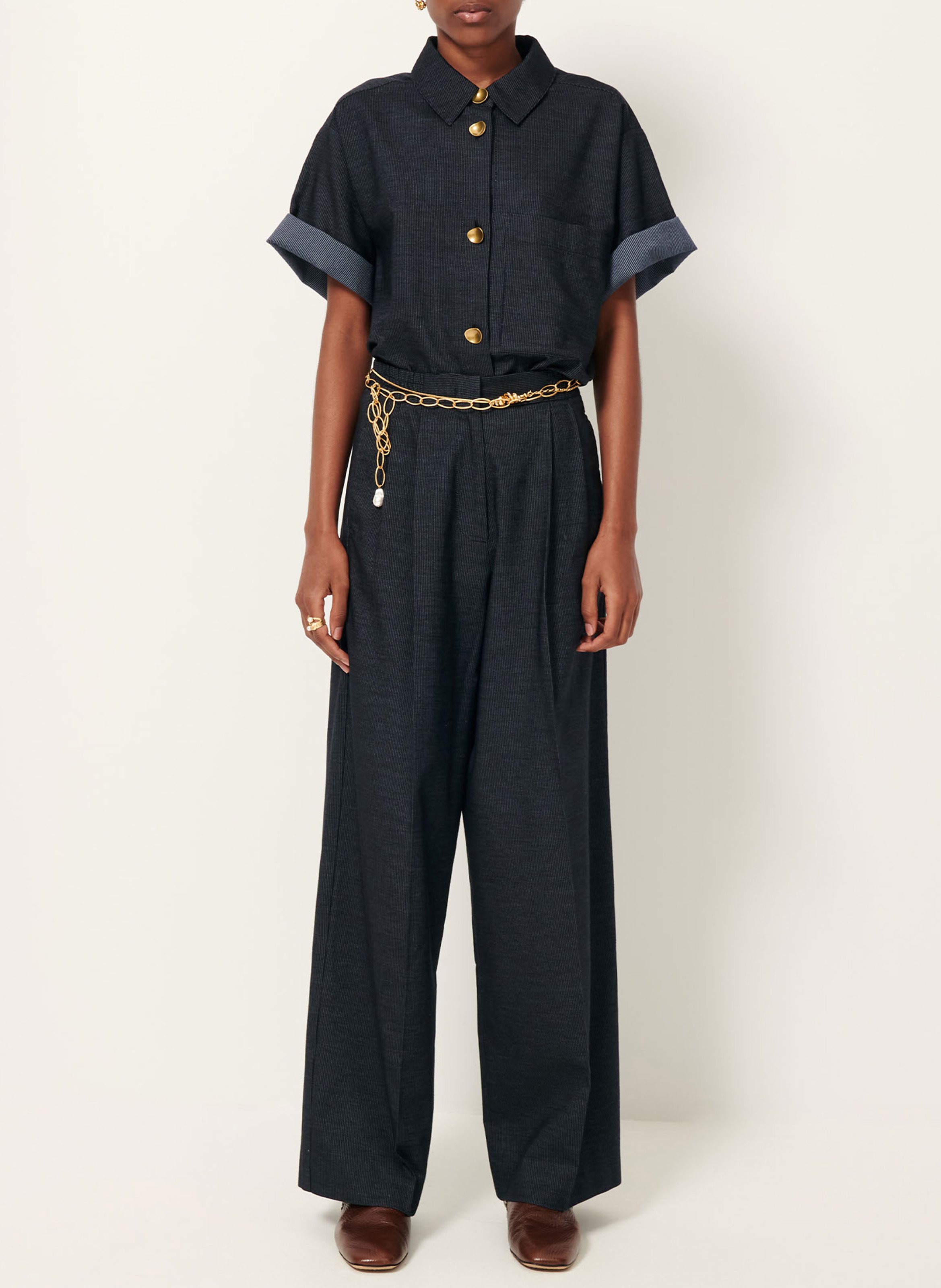 Pantalon droit taille haute en tissu oxford hojika SESSUN Bleu