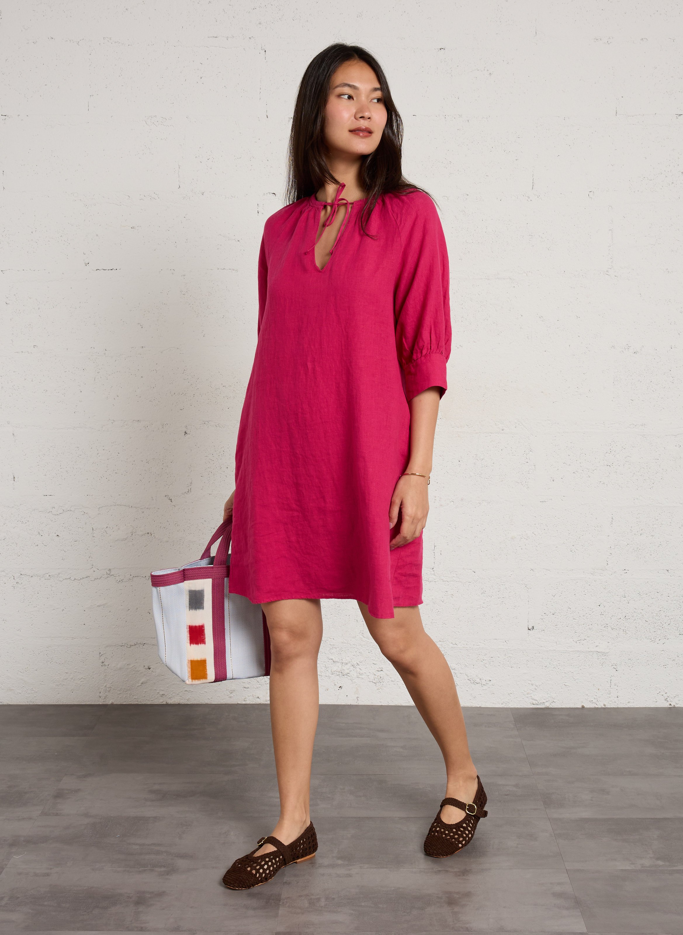 Robe courte ample en lin blinny MAISON 123 Rose