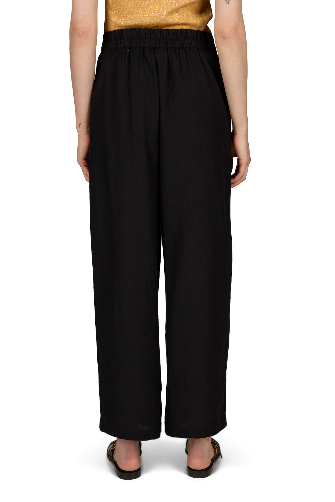 Pantaloni dritti ricamati con cintura elasticizzata VILA Nero