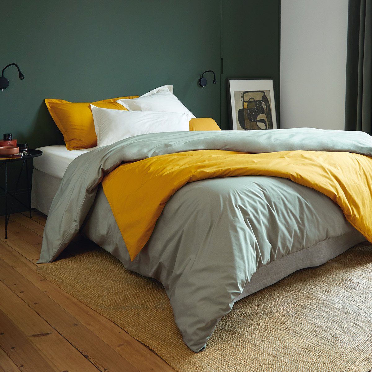 Drap plat en percale de coton, alcove | Vert DESFORGES Maison
