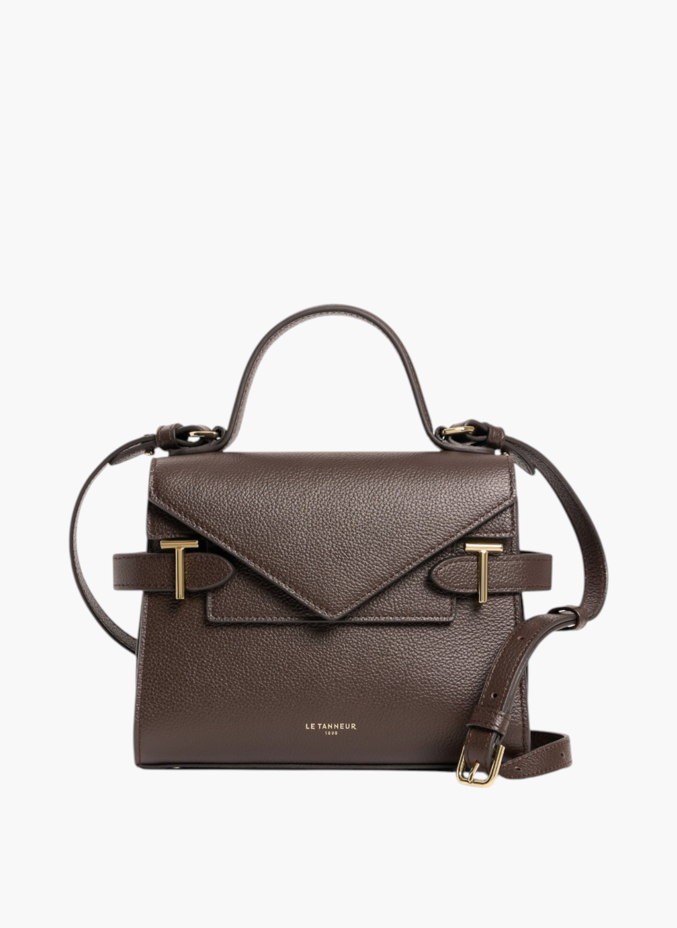 Petit sac à main double rabat emilie en cuir grainé LE TANNEUR Marron