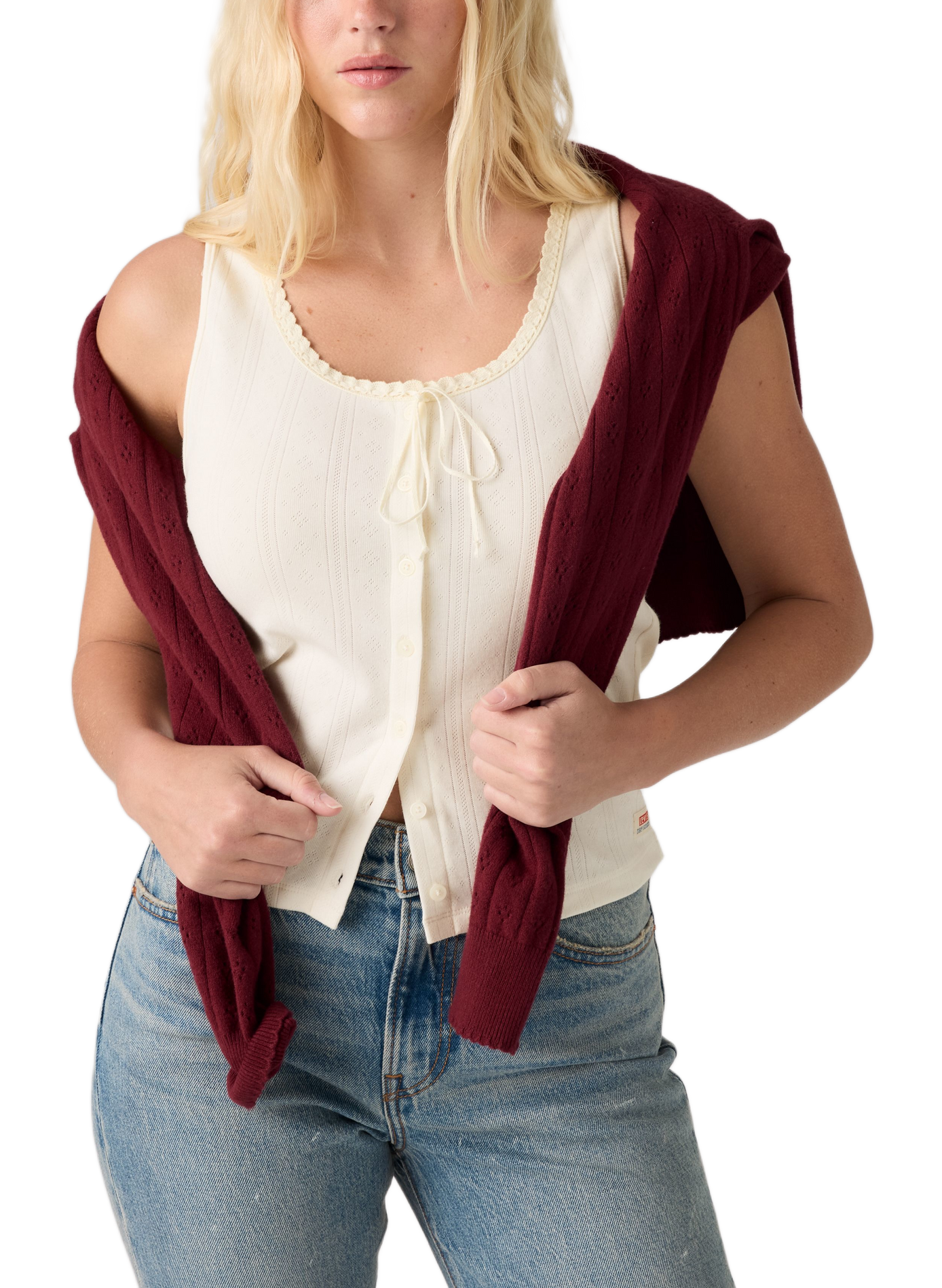 Top met slim fit, ronde hals en ajourpatroon in gemengd katoen. LEVI'S Wit
