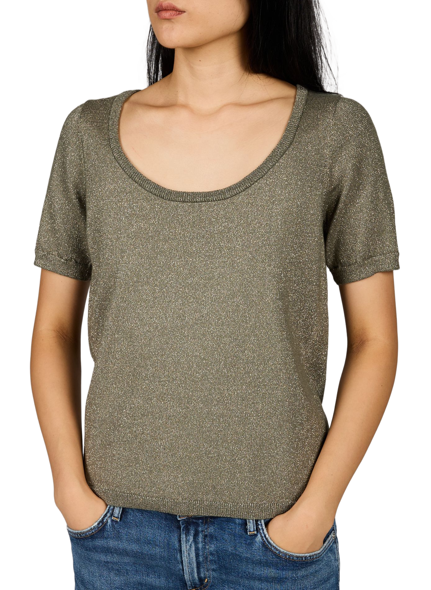 Kurzes Paillettentop VILA Khaki