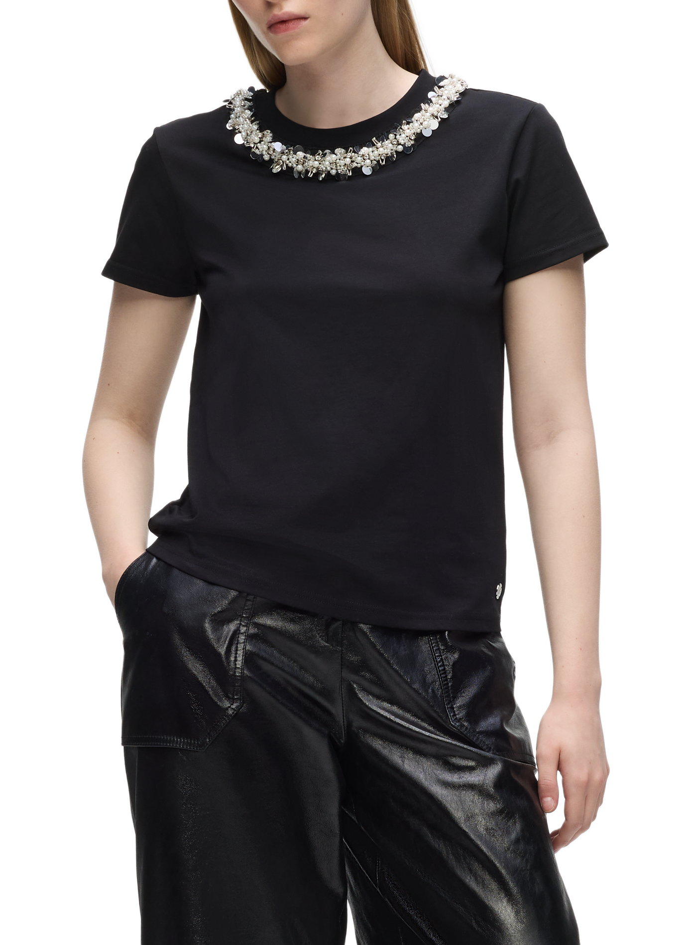 Short-sleeved T-shirt with jewellery embellishments KARL LAGERFELD Black