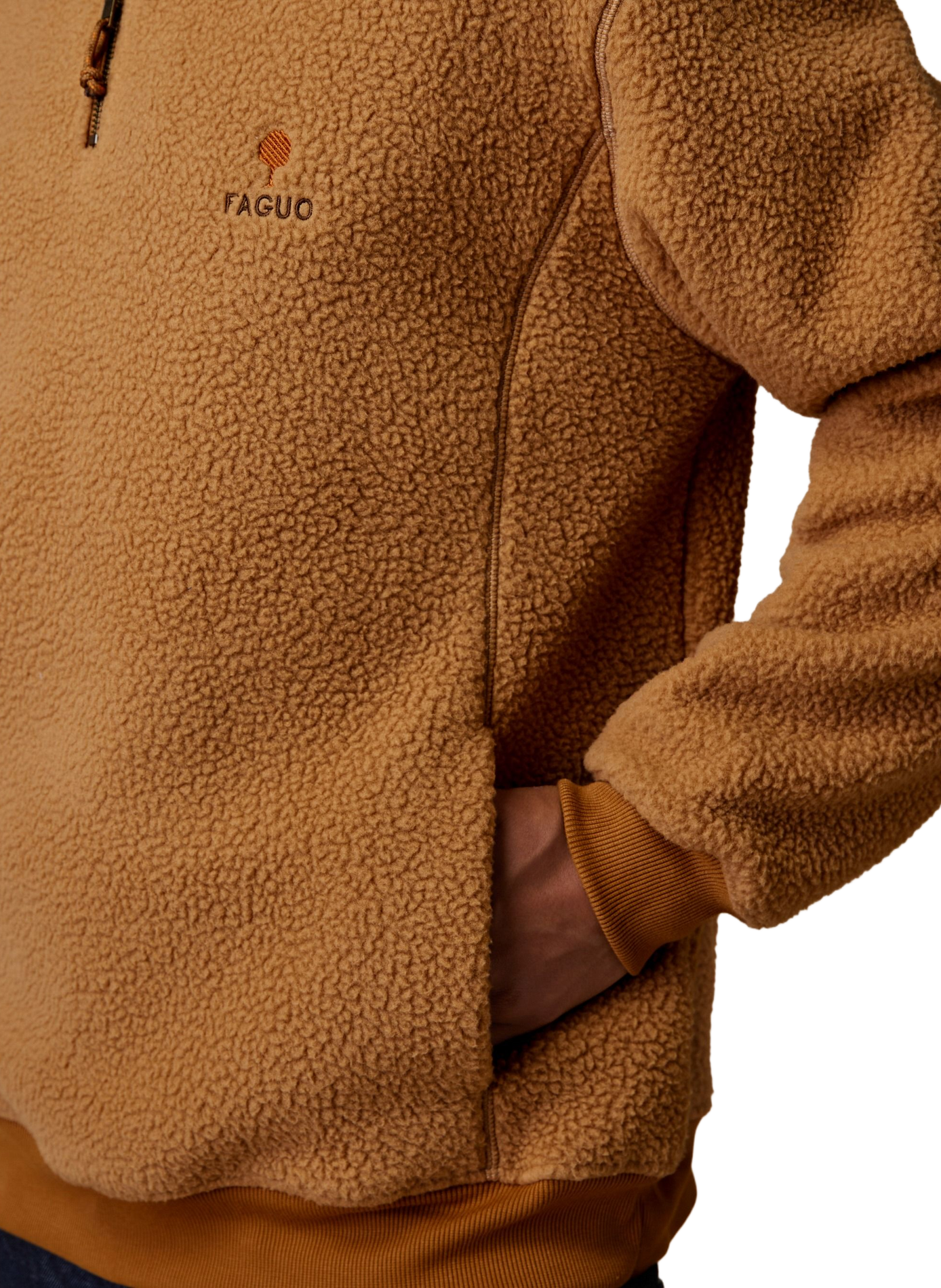 Fleece mit Stehkragen und Reißverschluss uni FAGUO Braun