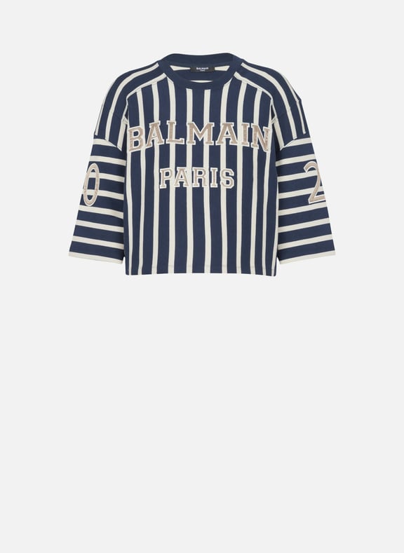 T-shirt rayé balmain baseball Bleu by BALMAIN BALMAIN T-shirt rayé balmain baseball Bleu