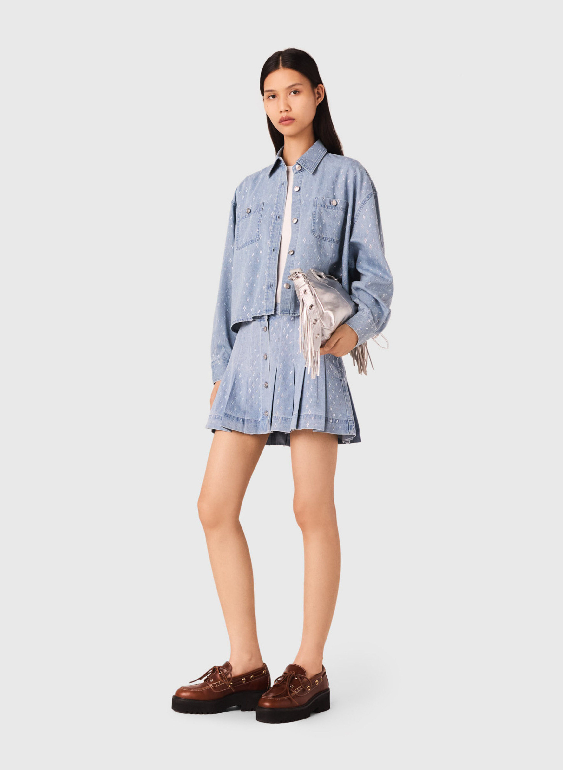 Chemise col classique en jean MAJE Bleu