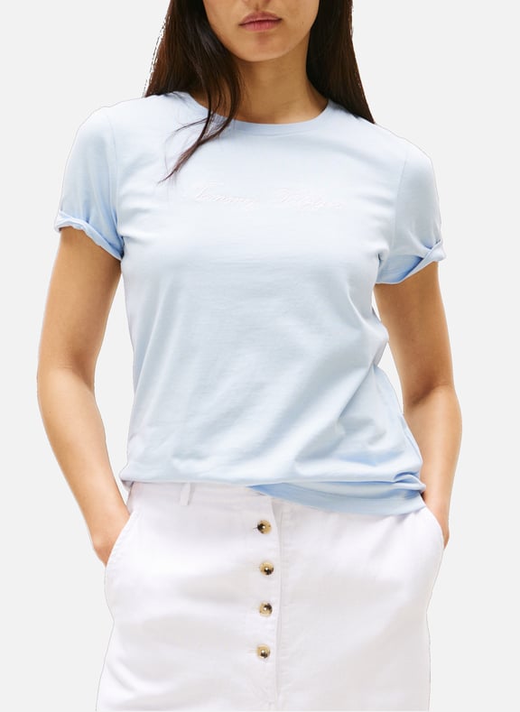 T-shirt à col ras-du-cou et logo brodé Bleu by TOMMY HILFIGER TOMMY HILFIGER T-shirt à col ras-du-cou et logo brodé Bleu