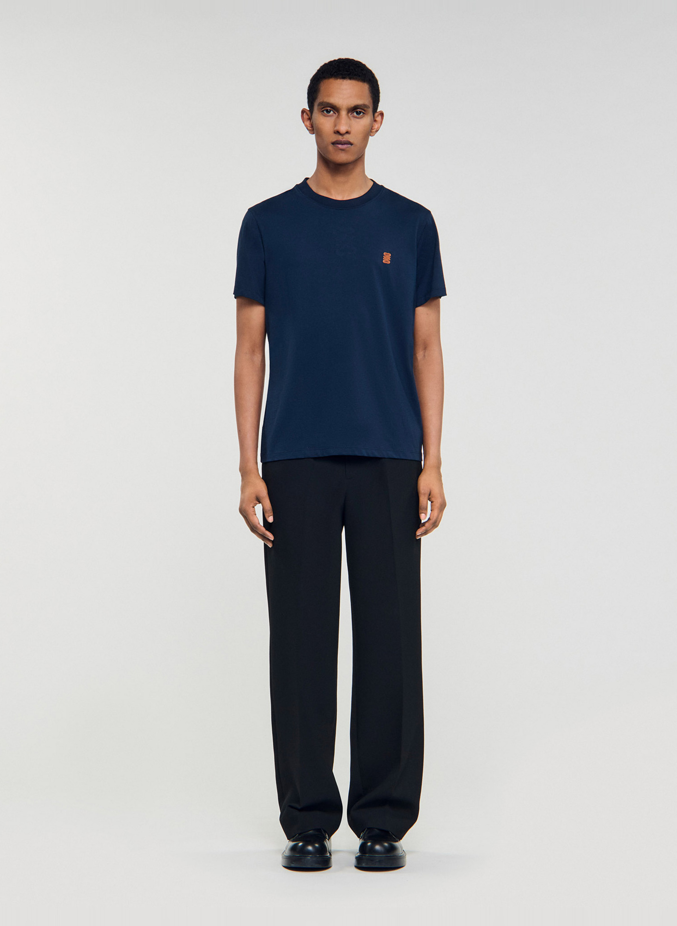 Tee-shirt col rond en coton SANDRO Bleu