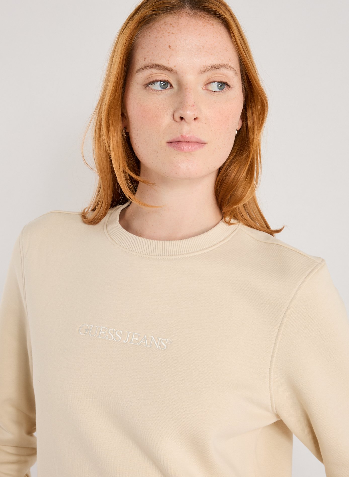 Sweatshirt col rond en coton mélangé GUESS Beige