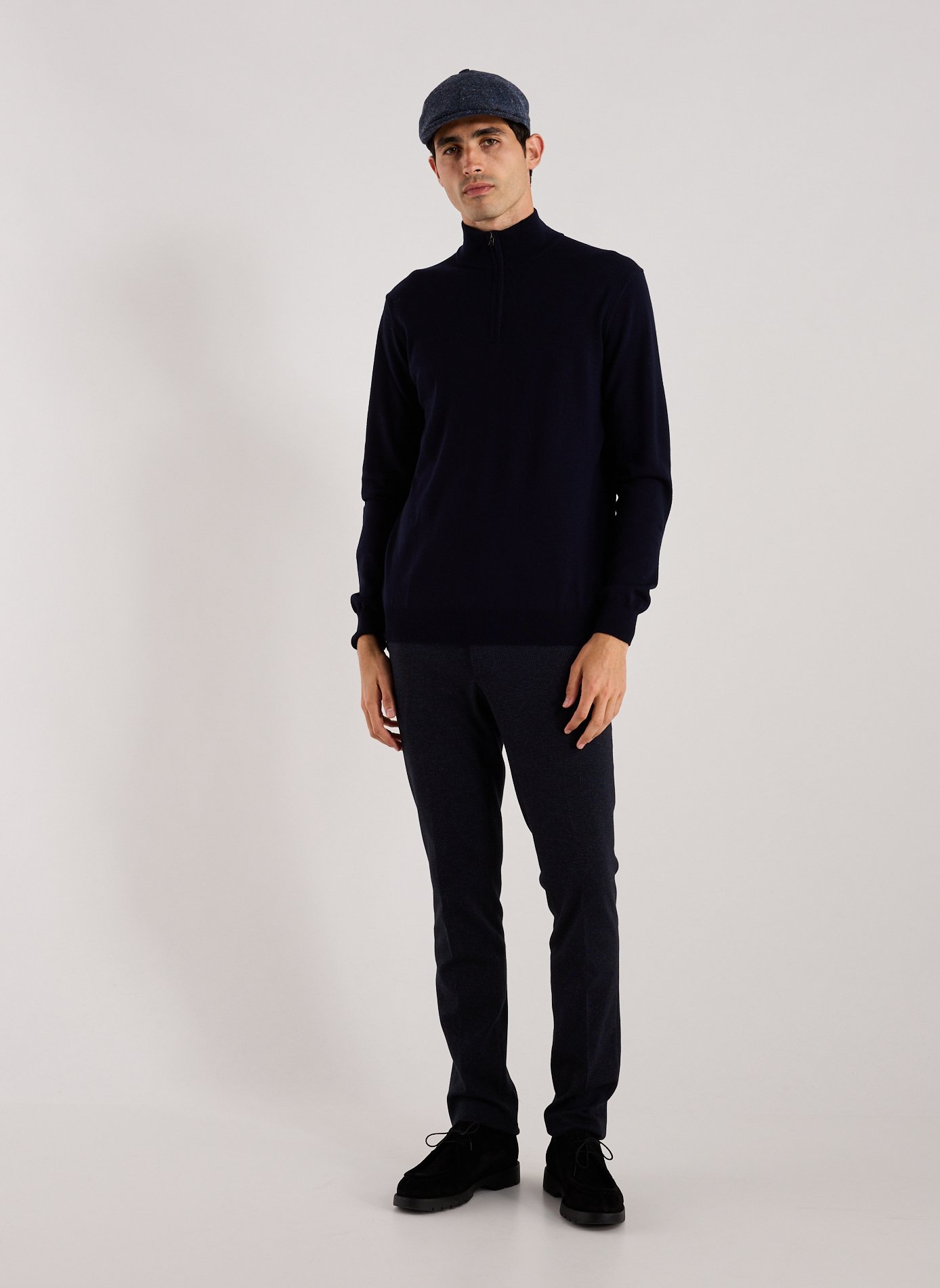 Pull col zippé en laine mérinos FACONNABLE Bleu