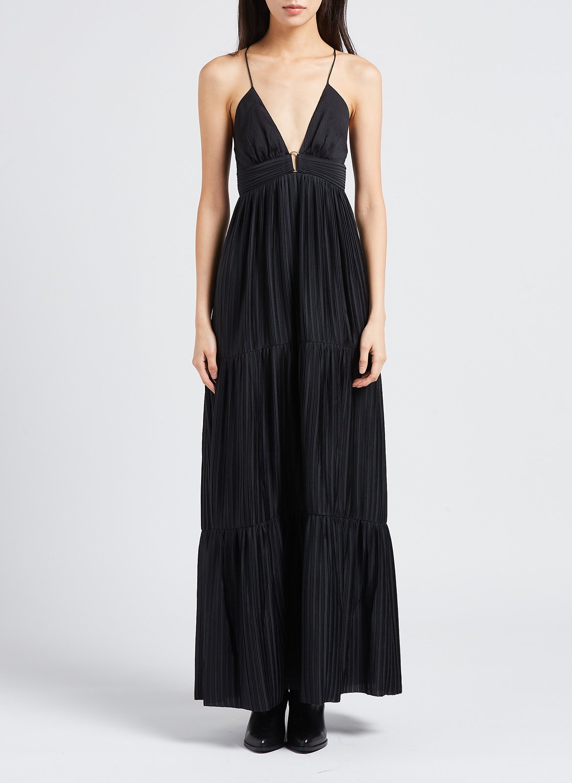 Robe longue col V plissée Wasta BA&SH Noir