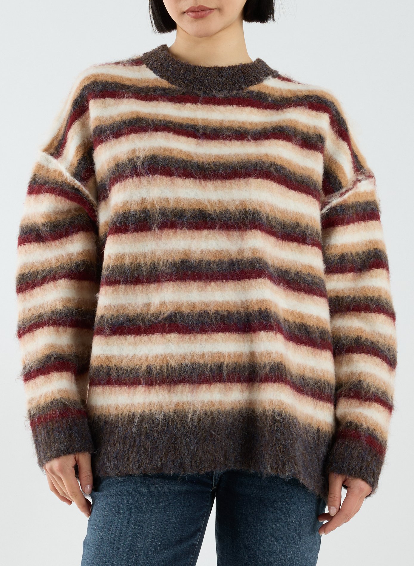 Pull col rond à rayures TOPSHOP Rouge