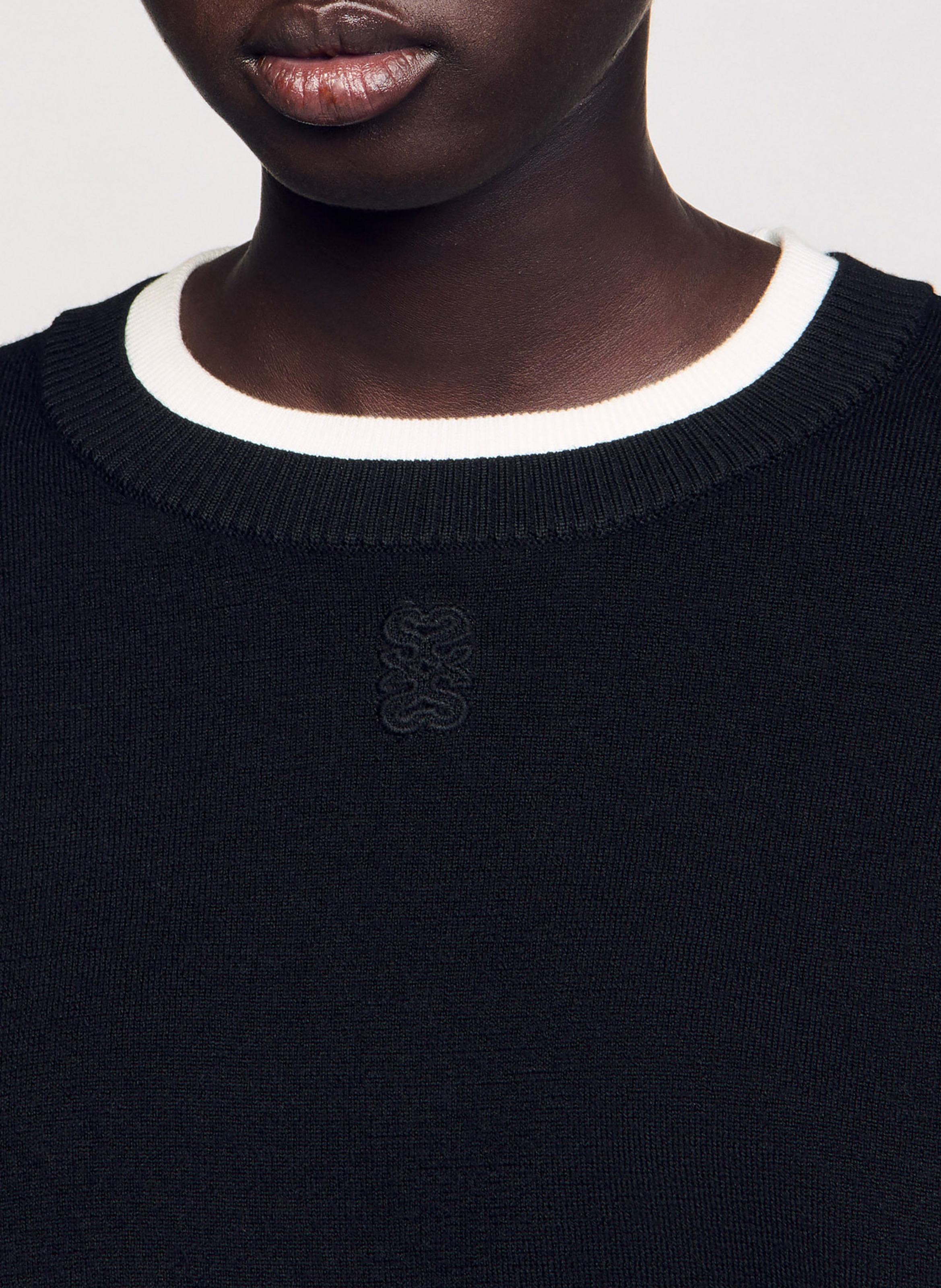 Pull col rond droit en laine mélangée SANDRO Noir