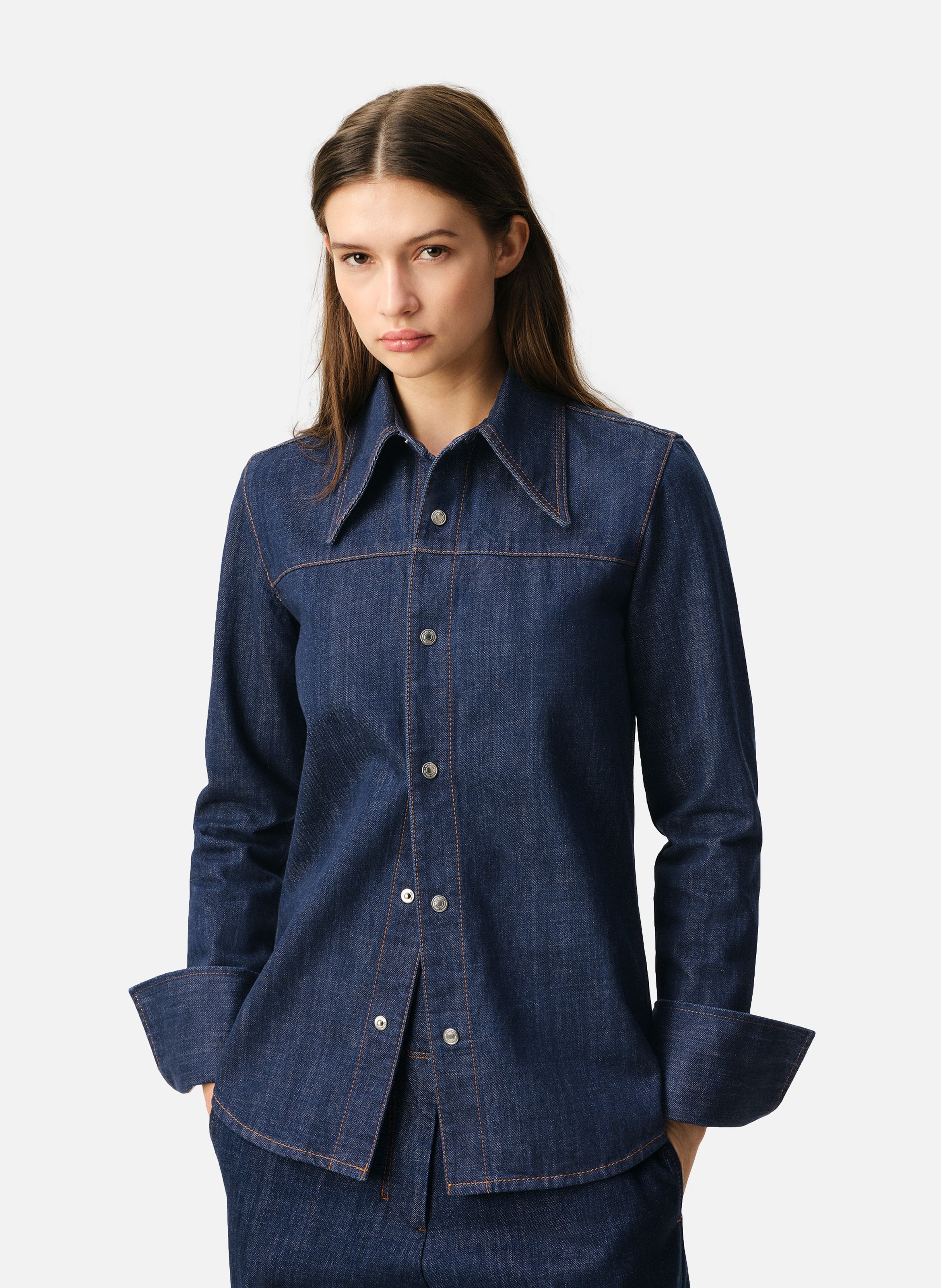 Chemise avec col en pointe en coton AMI PARIS Bleu