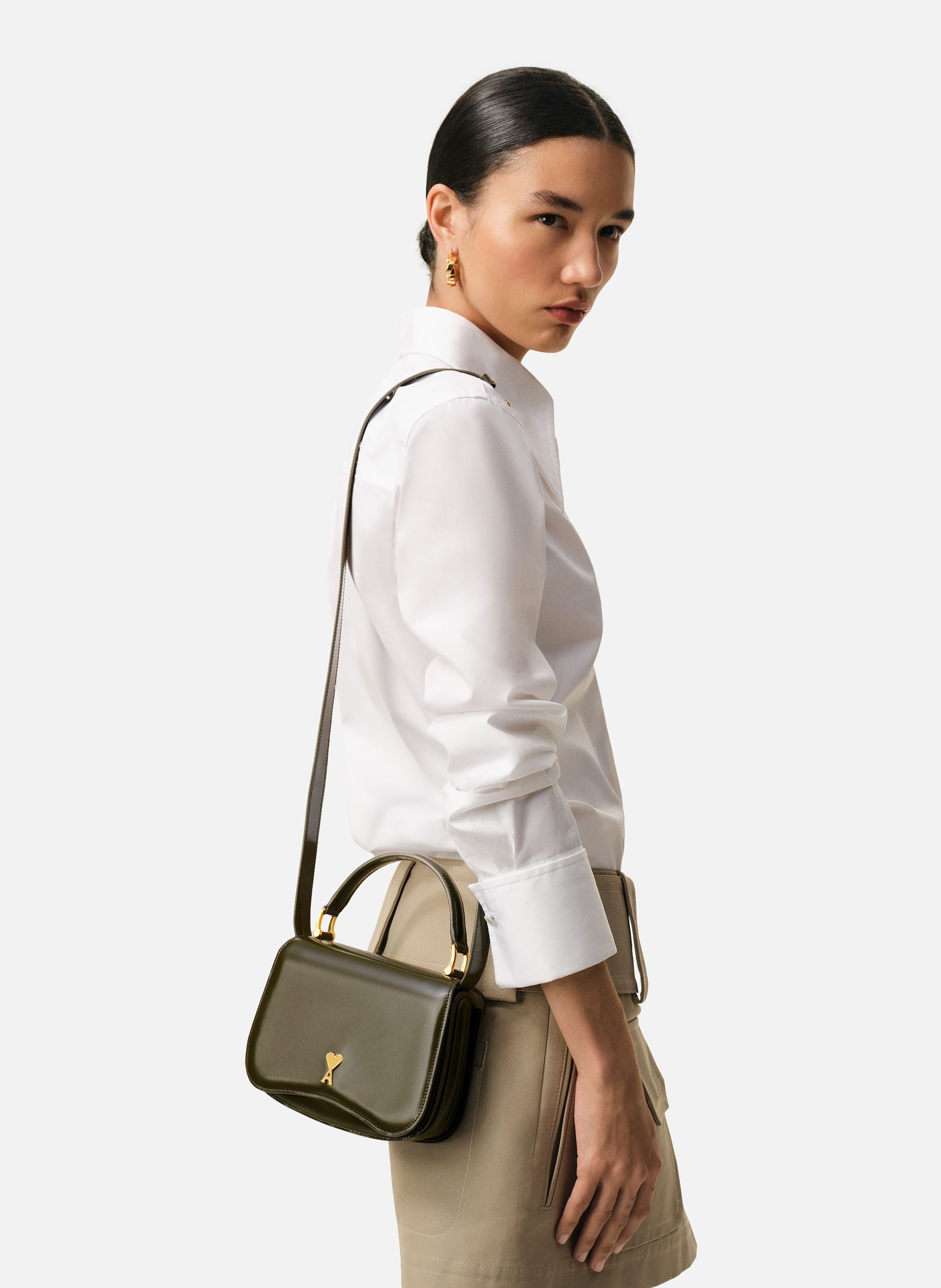 Sac Top Handle Paris Paris En Cuir Glacé unisexe AMI PARIS Vert