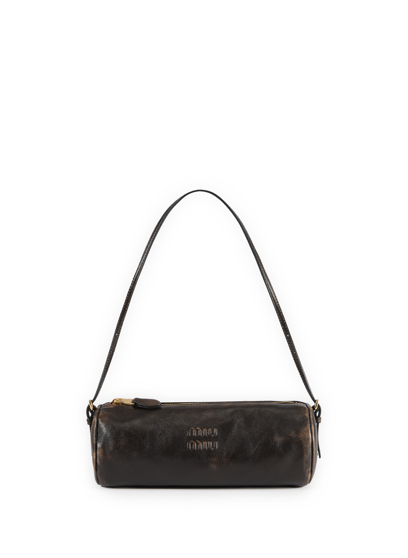 MIU MIU Sac forme trousse en cuir Marron