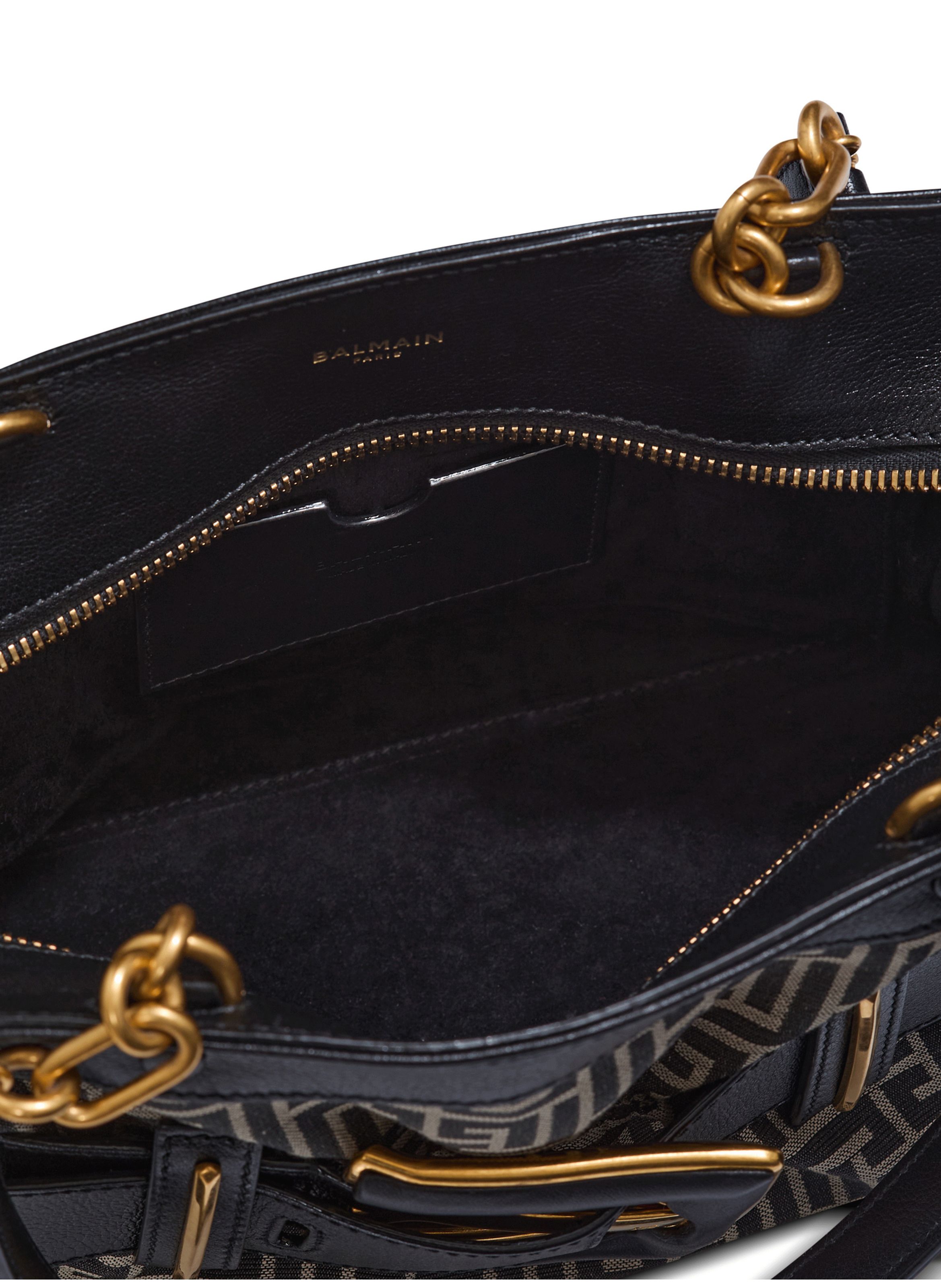 Sac anthem en cuir et jacquard monogramme BALMAIN Noir