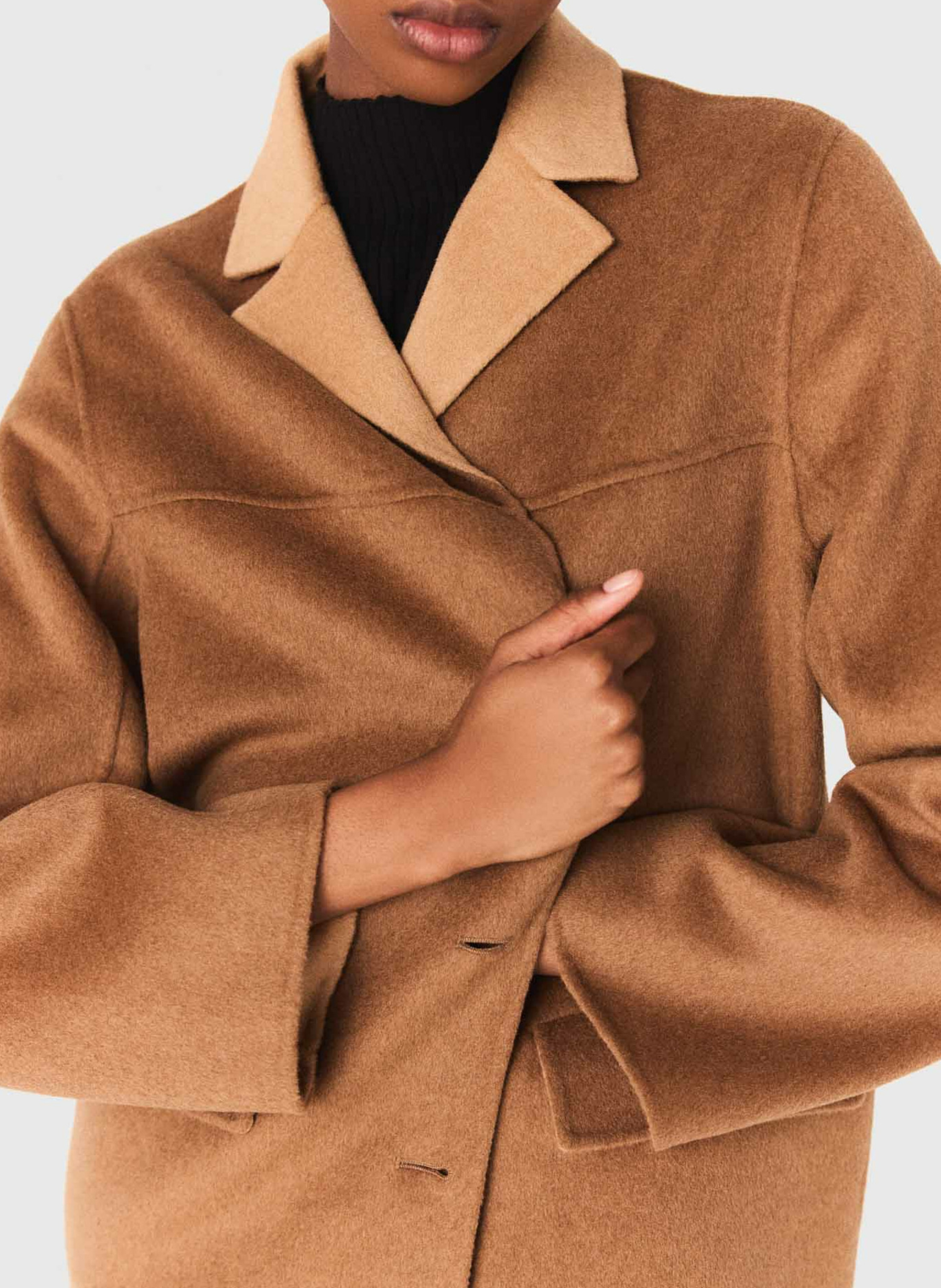 Manteau col taille en laine mélangée MAJE Beige