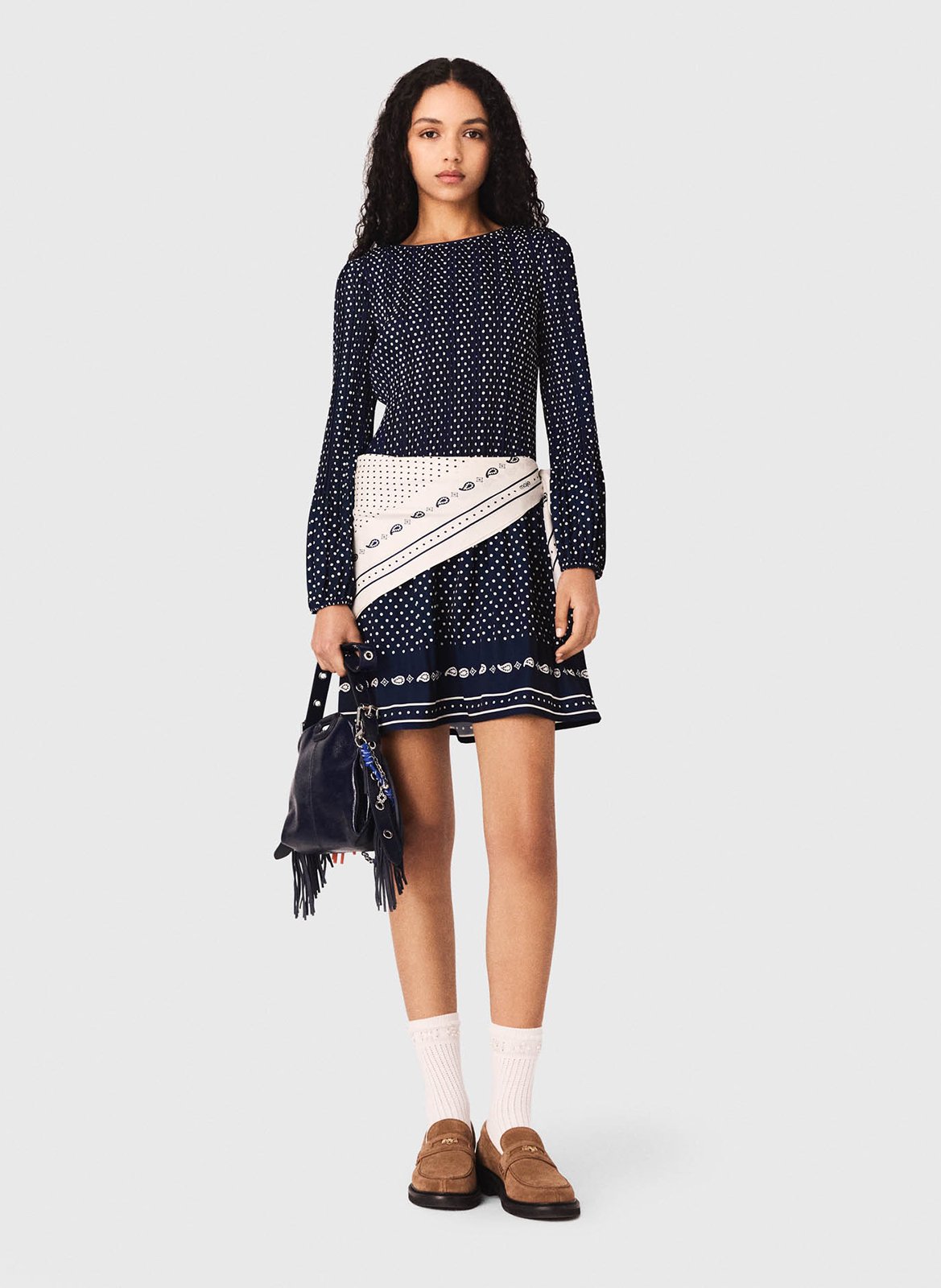 Robe courte col bateau à pois MAJE Bleu