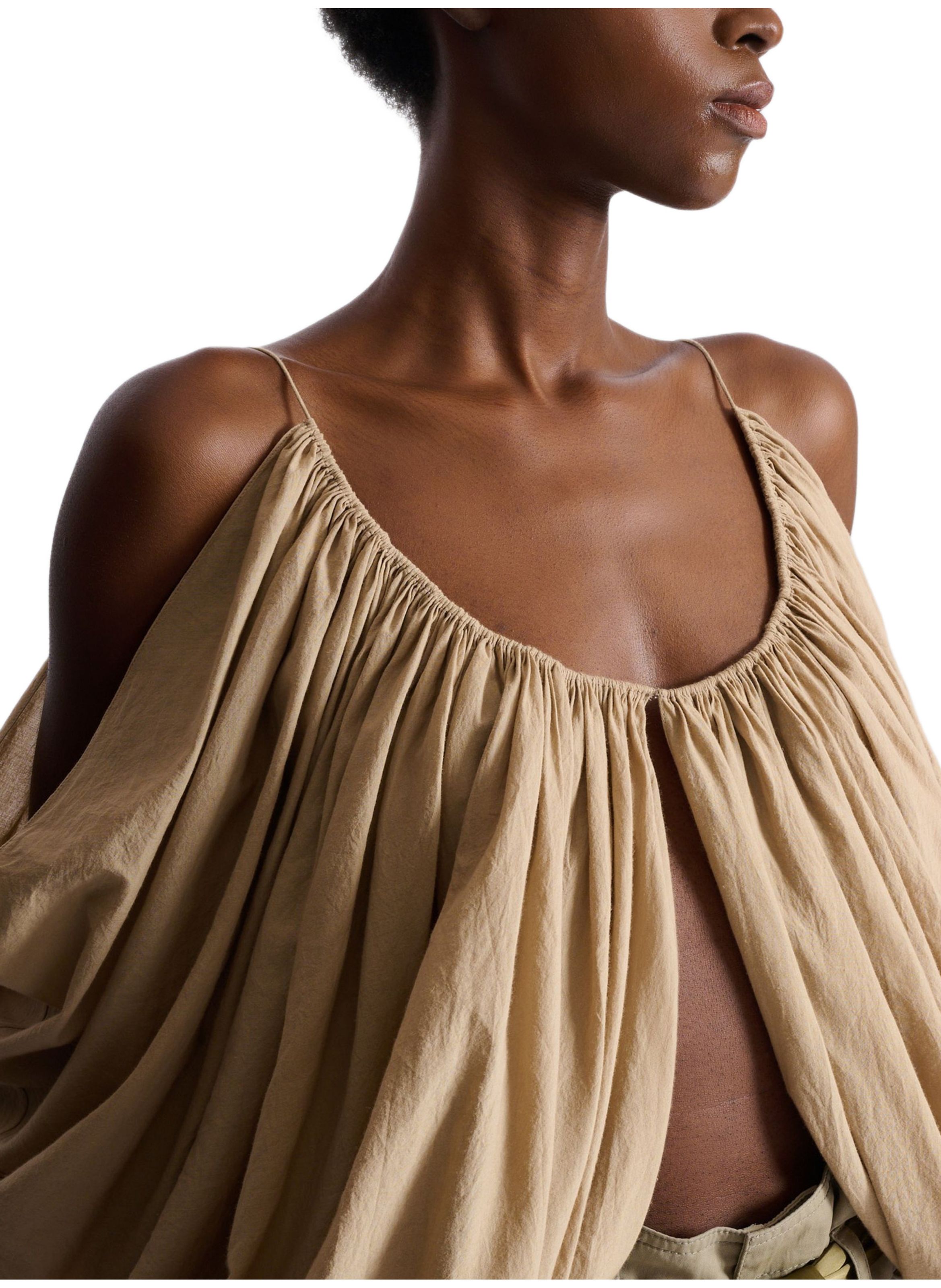 Blouse à fines bretelles en coton BALMAIN Beige