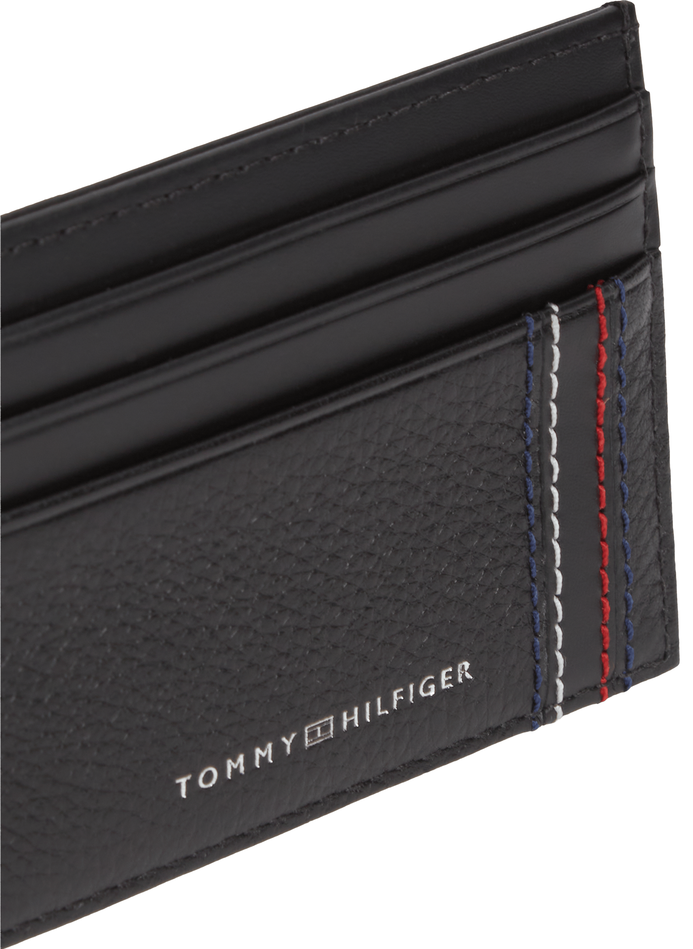 Porte-cartes rayé en cuir Noir