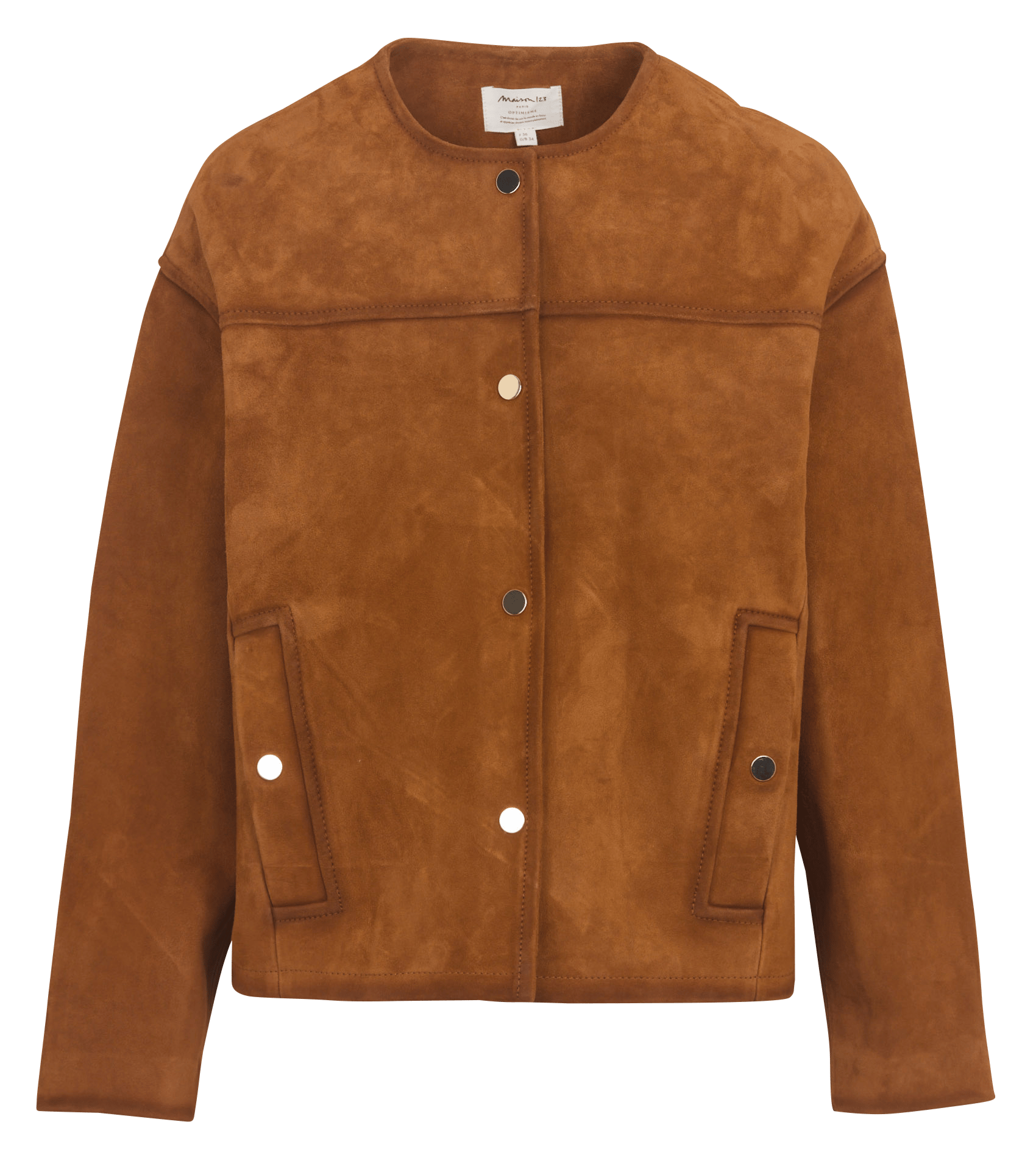 Veste droite col rond en cuir velours vip MAISON 123 Beige