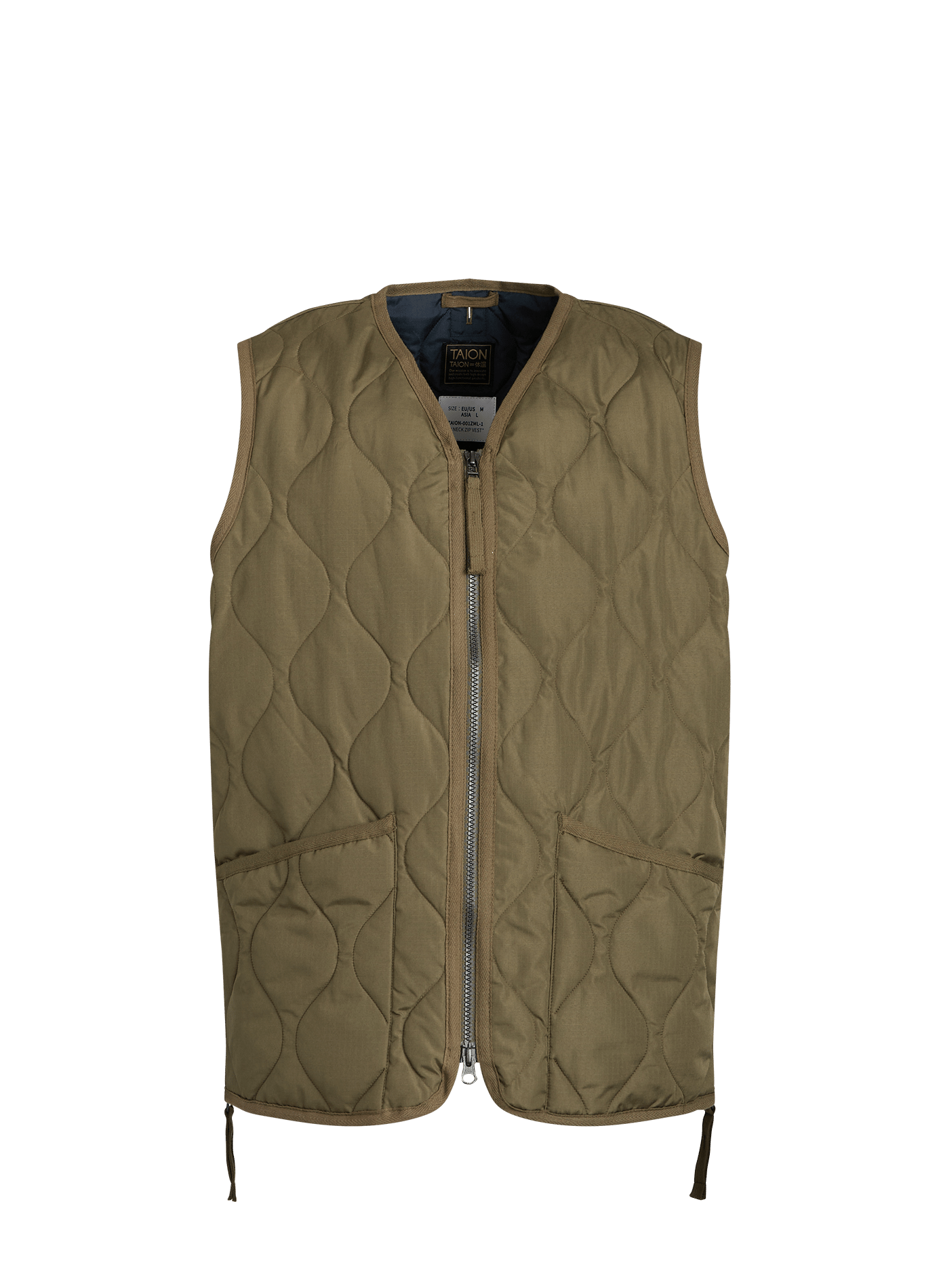 Quilted sleeveless vest with side zips TAION Green