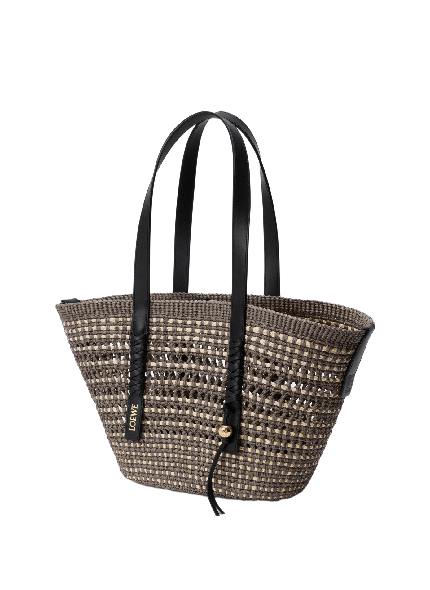 Paula's Ibiza - Medium Palm and Calf Leather Braid Basket LOEWE Khaki