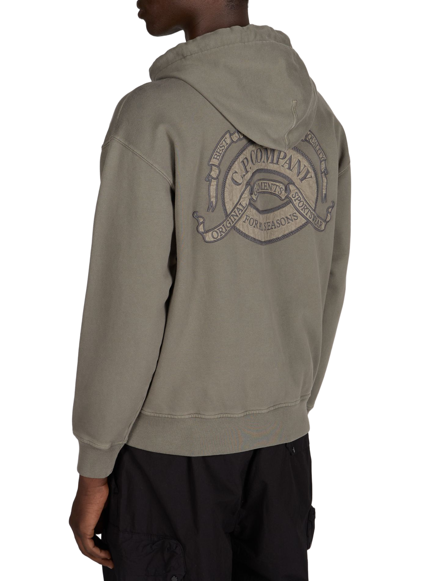 Embroidered cotton zip-up hoodie CP COMPANY Grey