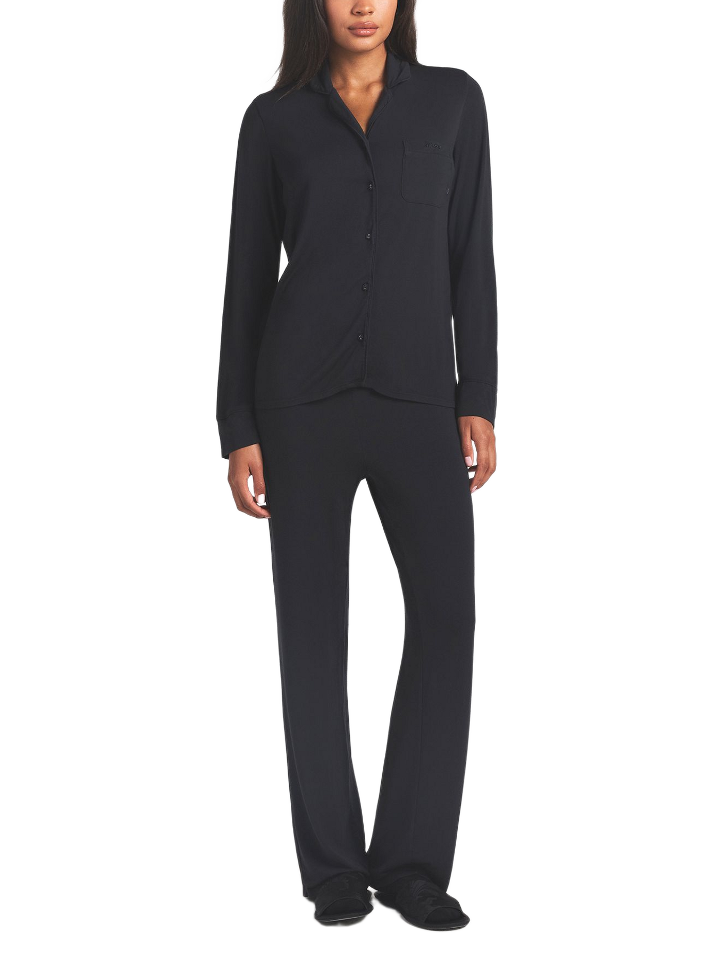 Set aus einfarbiger langer Pyjama. SKIMS Schwarz